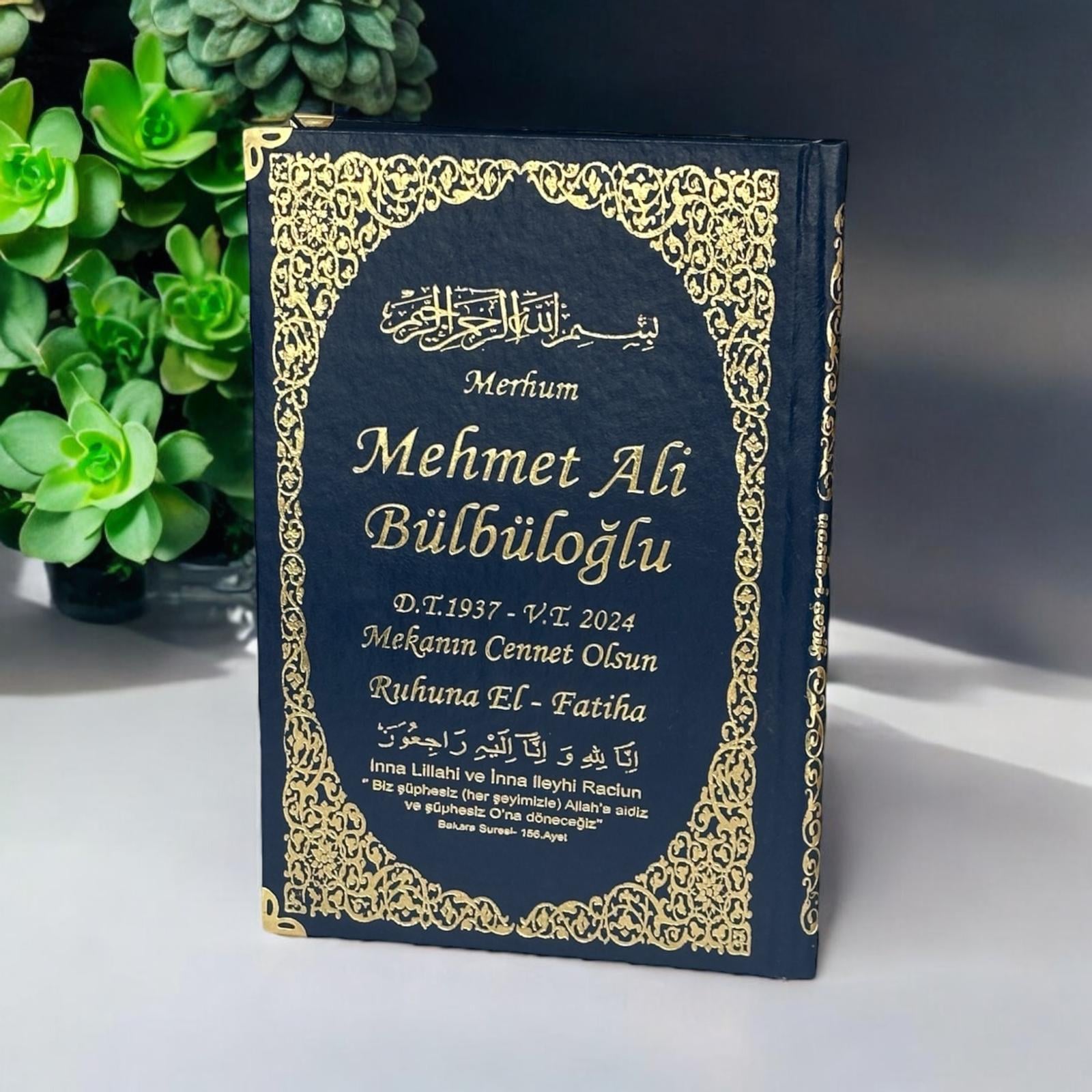 80 Sayfa Orta Boy İsim Baskılı Ciltli Varak Yaldızlı Deri Ciltli Yasin Kitabı (Desen1) Lacivert