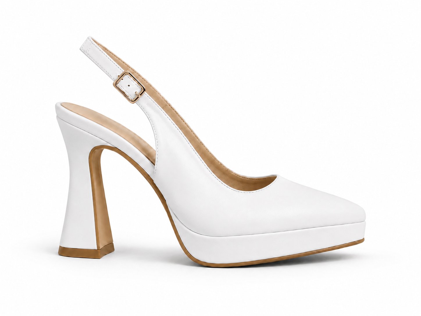 Alpelli Beyaz Hakiki Deri Platform Topuklu Slingback Ayakkabı