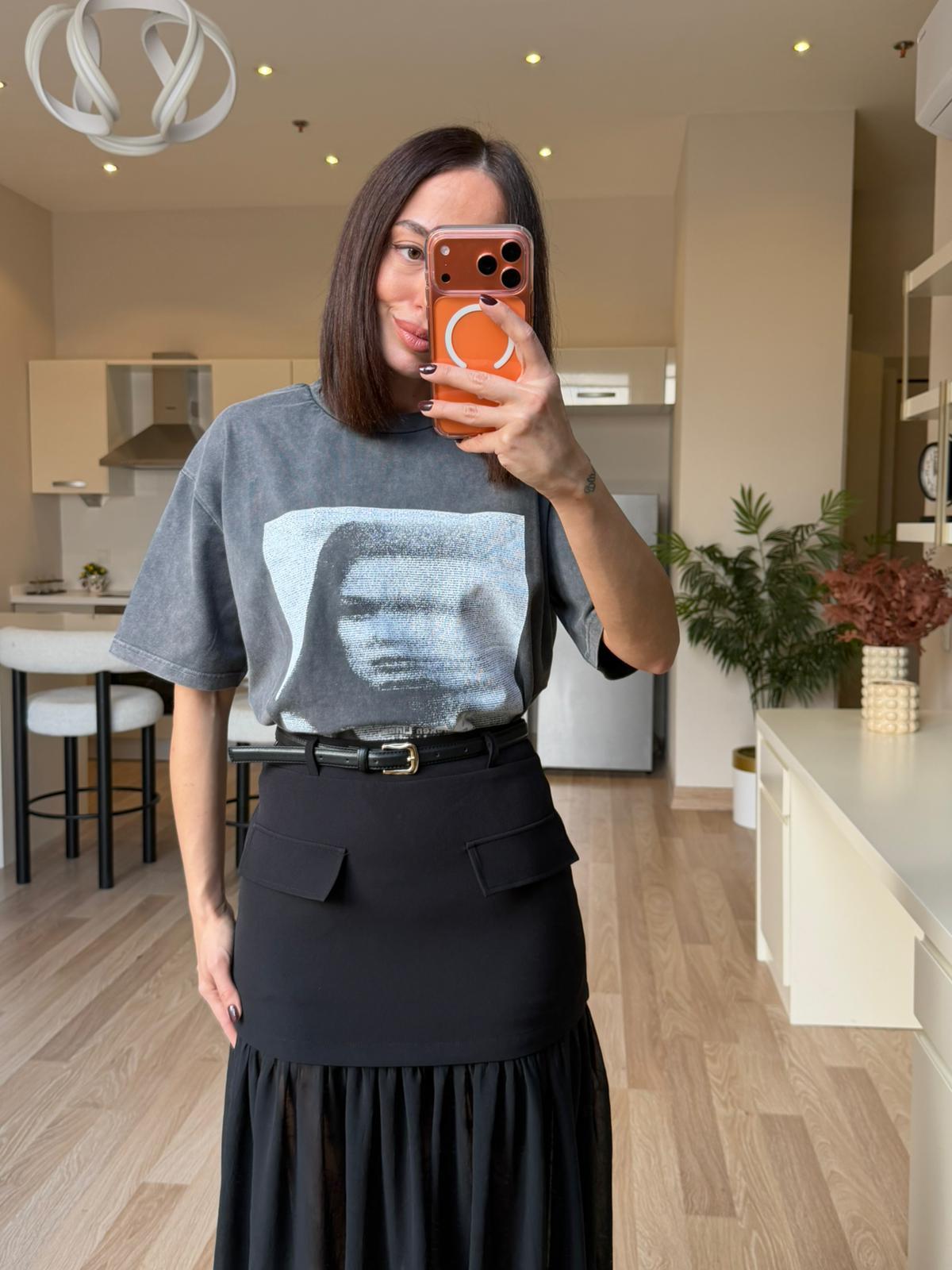 Antrasit Baskılı Tshirt