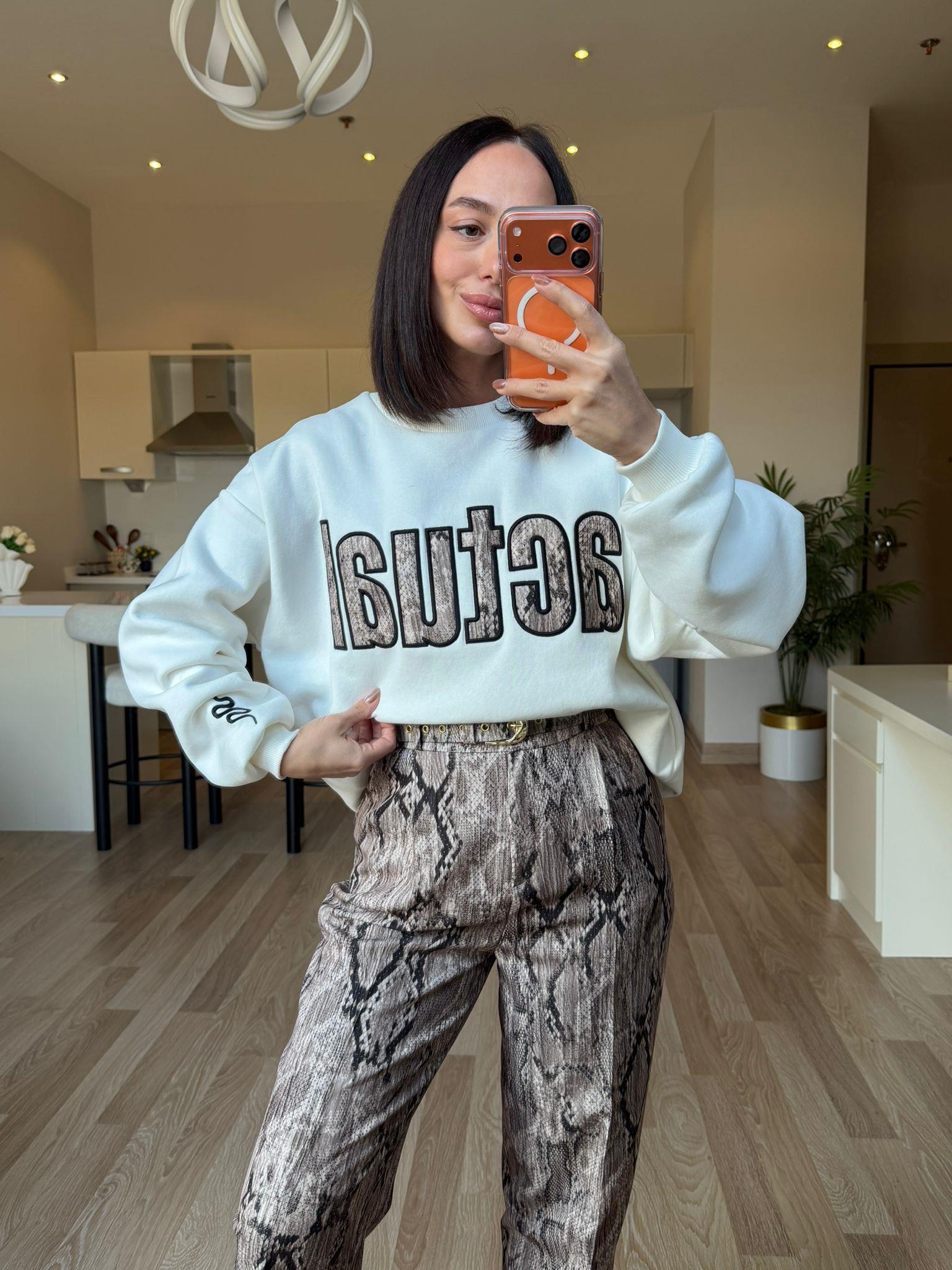 Beyaz Yılan Desen Sweat