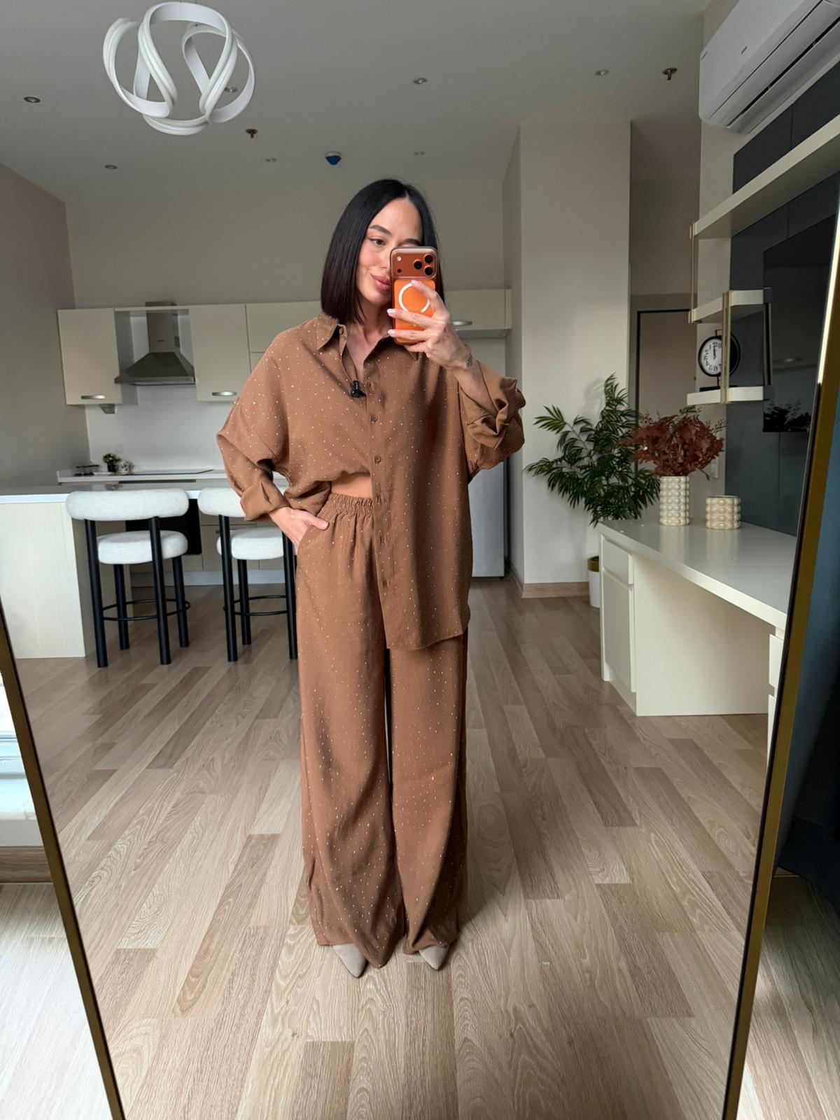 Camel Tasarım Taşlı Gömlek& Pantolon Takım