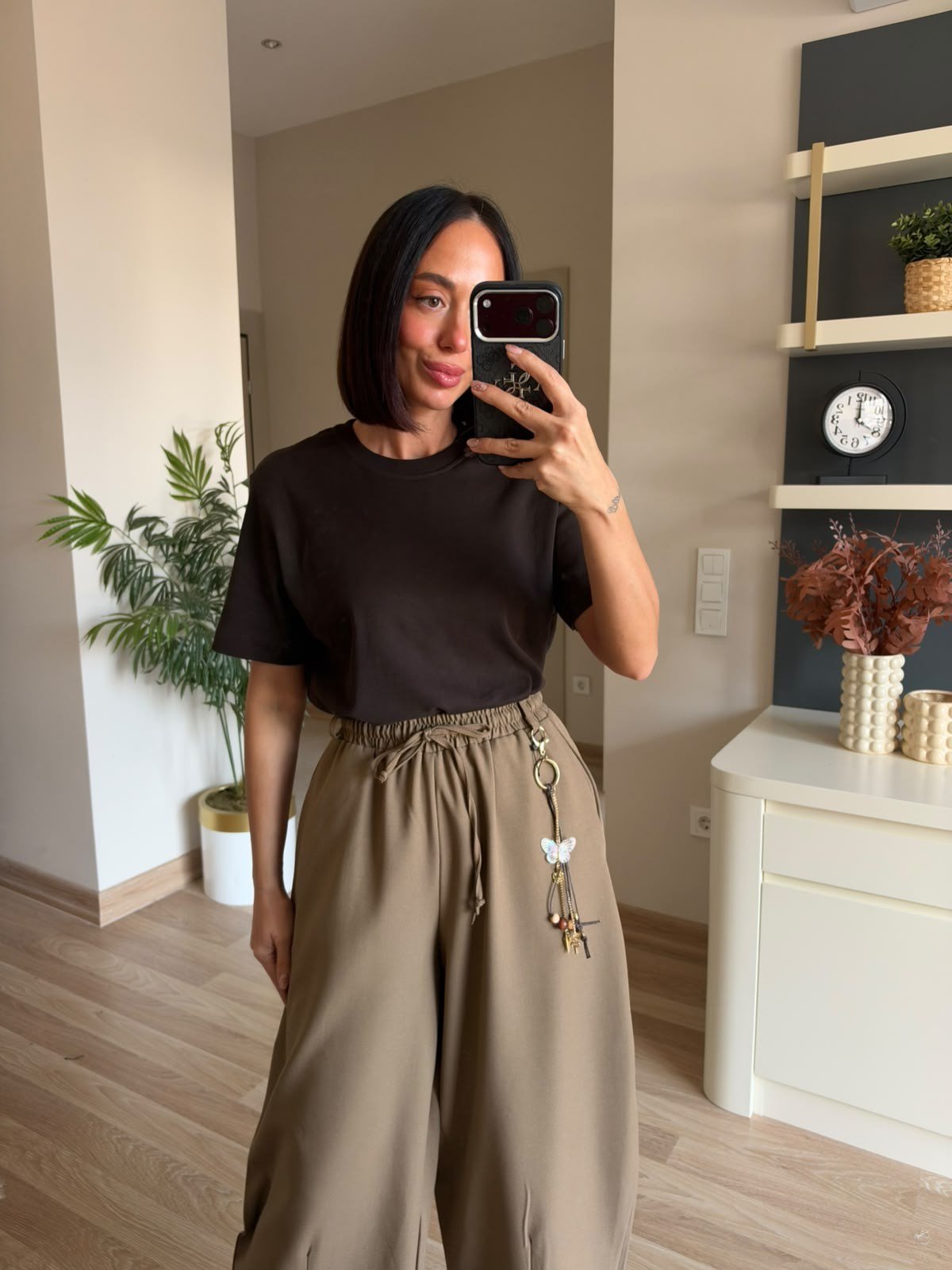 Haki Charm Detaylı Şalvar Pantolon