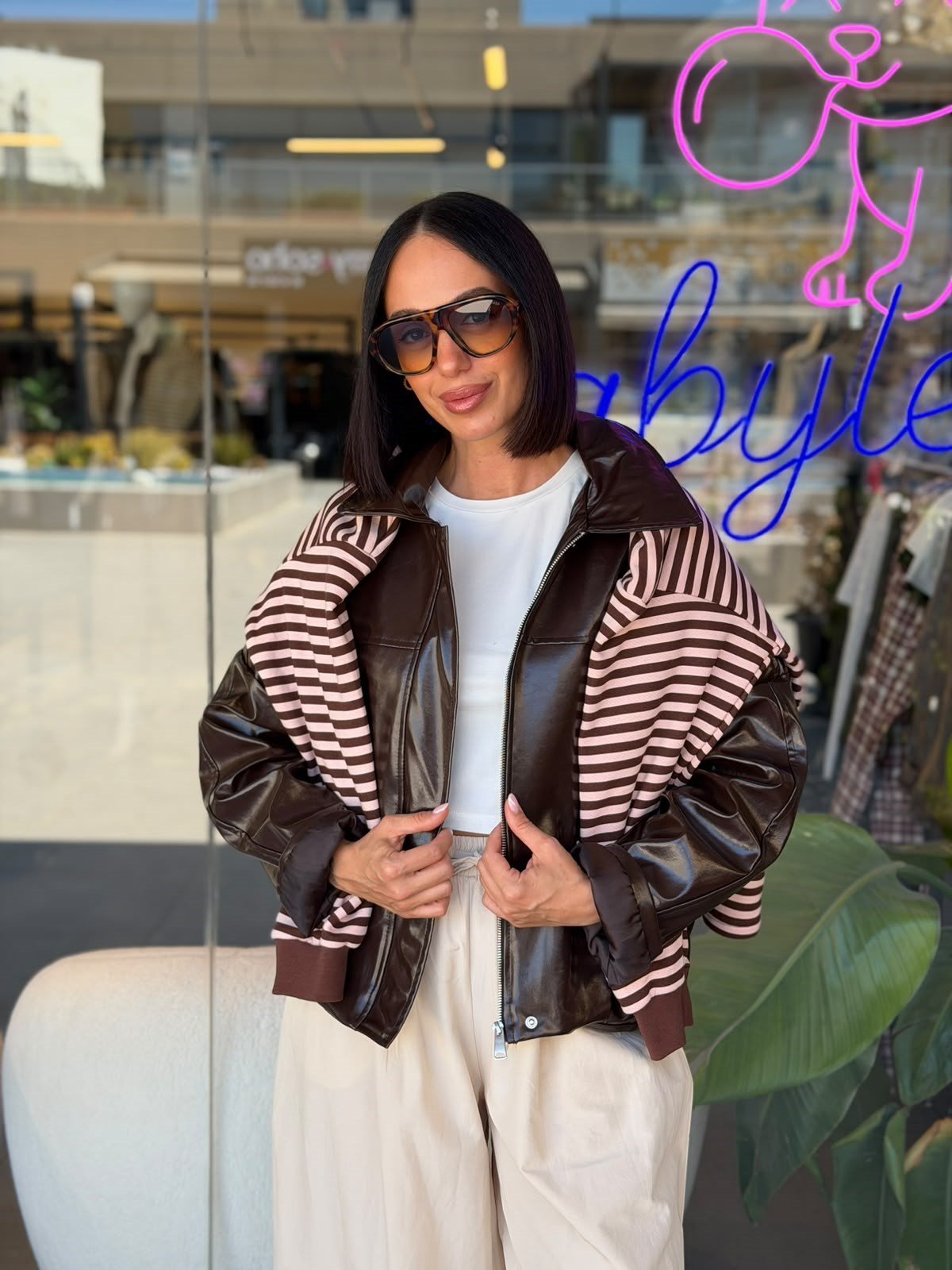 Kahverengi Bomber Deri Ceket 