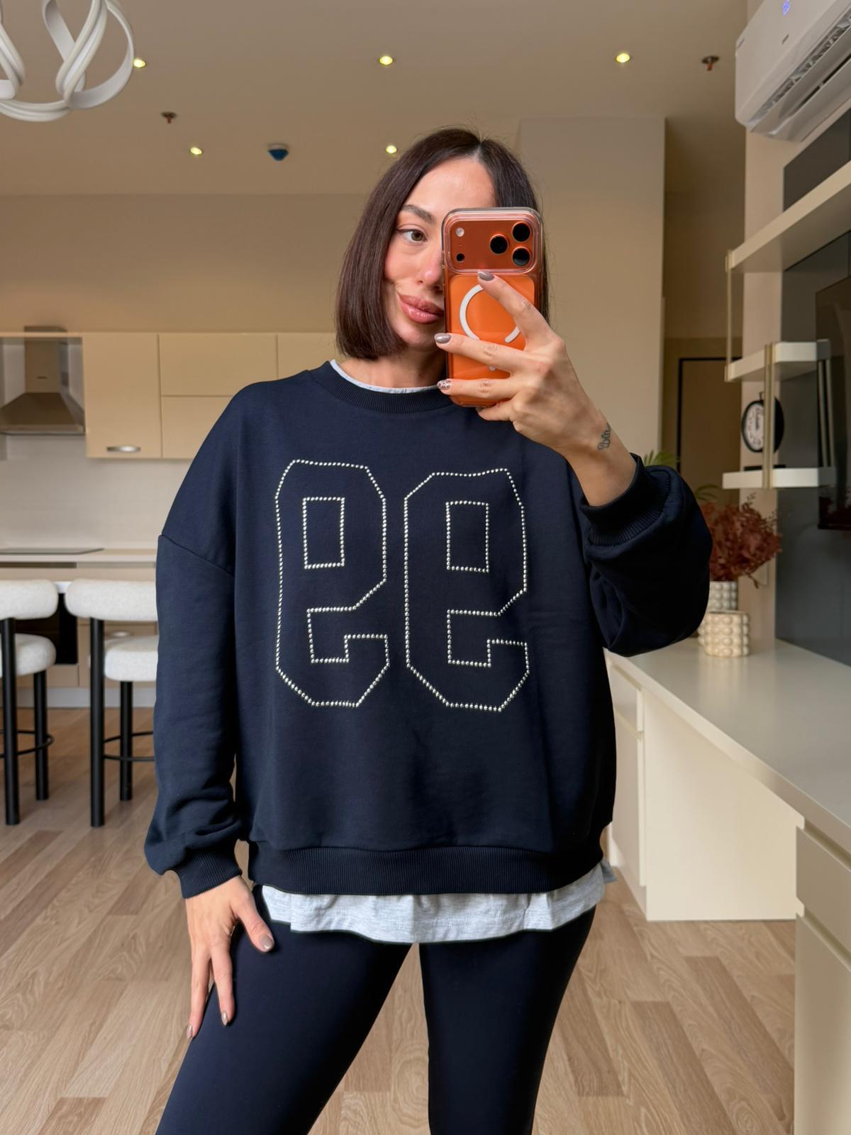 Lacivert 99 Zımbalı Sweatshirt