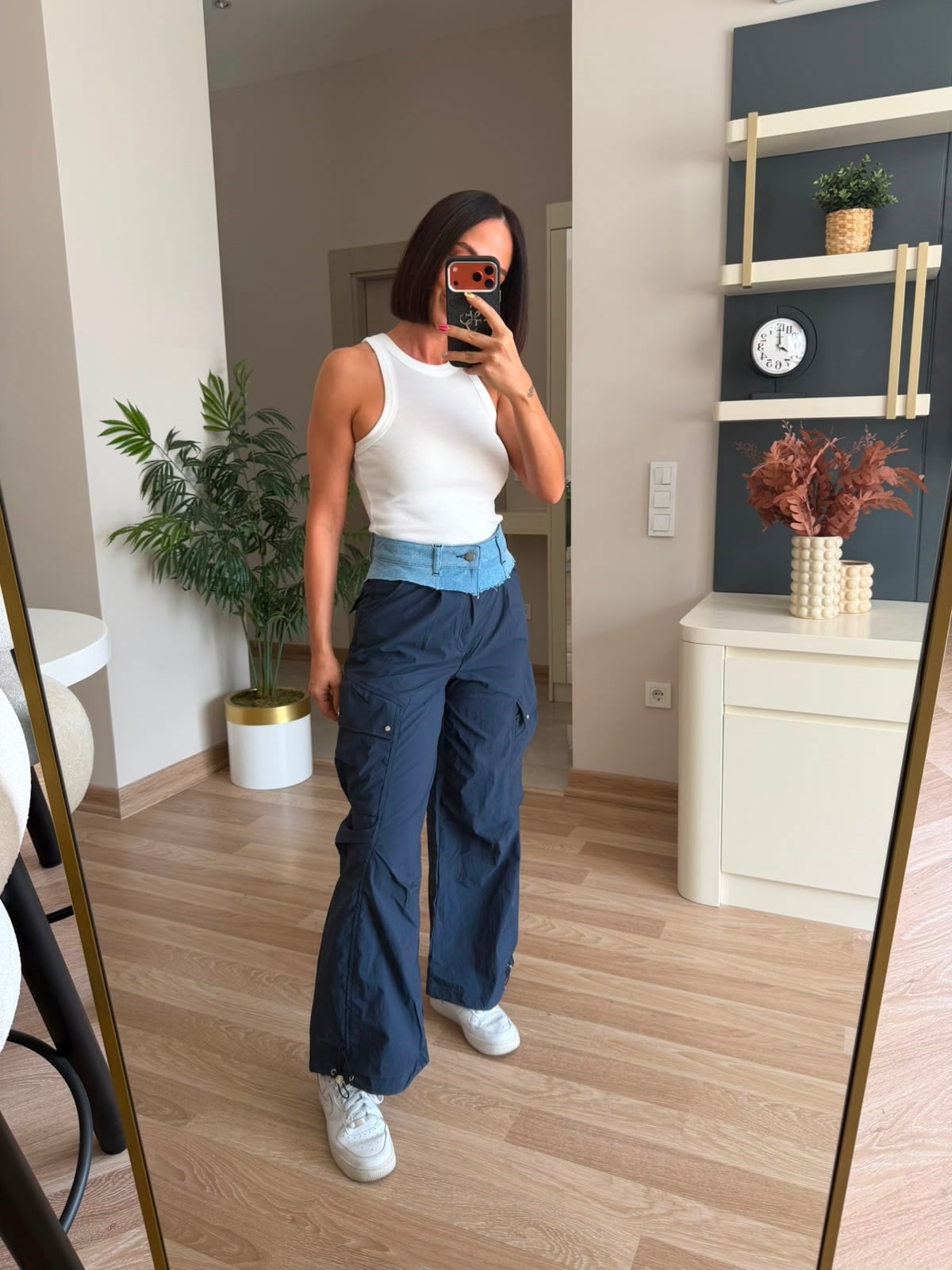 Lacivert Beli Denim Detaylı Tasarım Kargo Pantolon