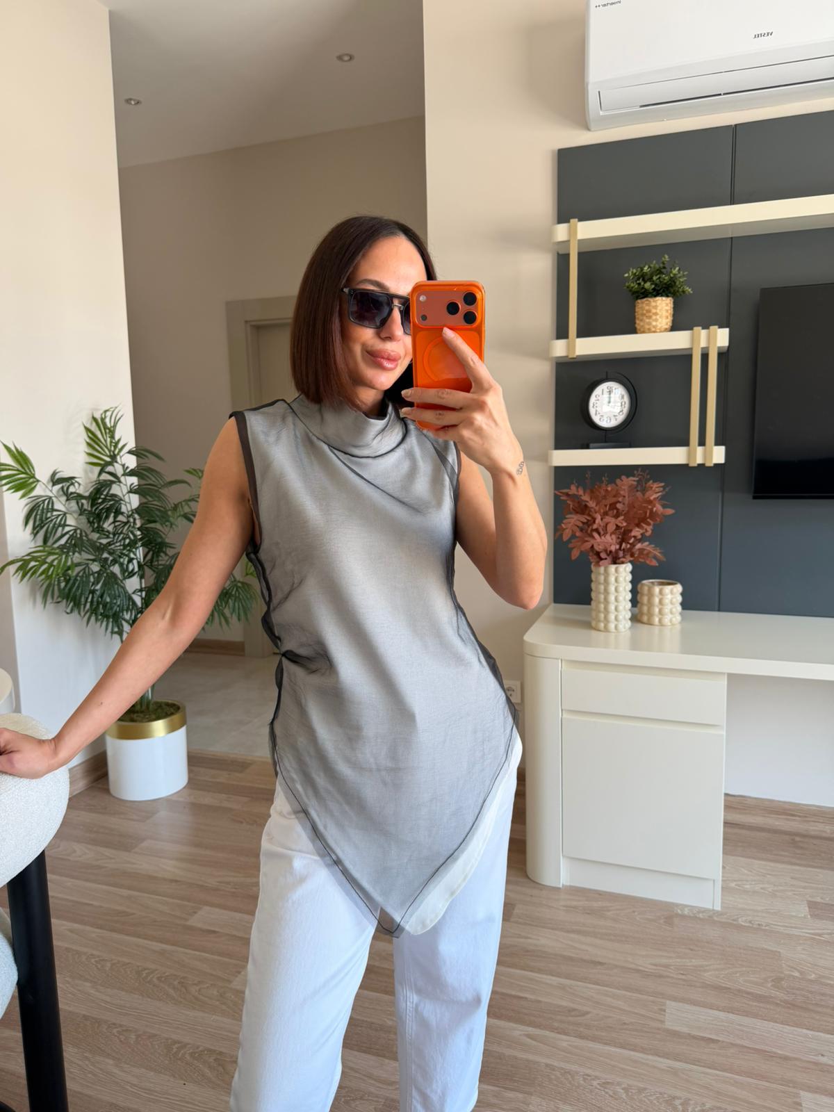 Marka Model Asimetrik Tül Bluz