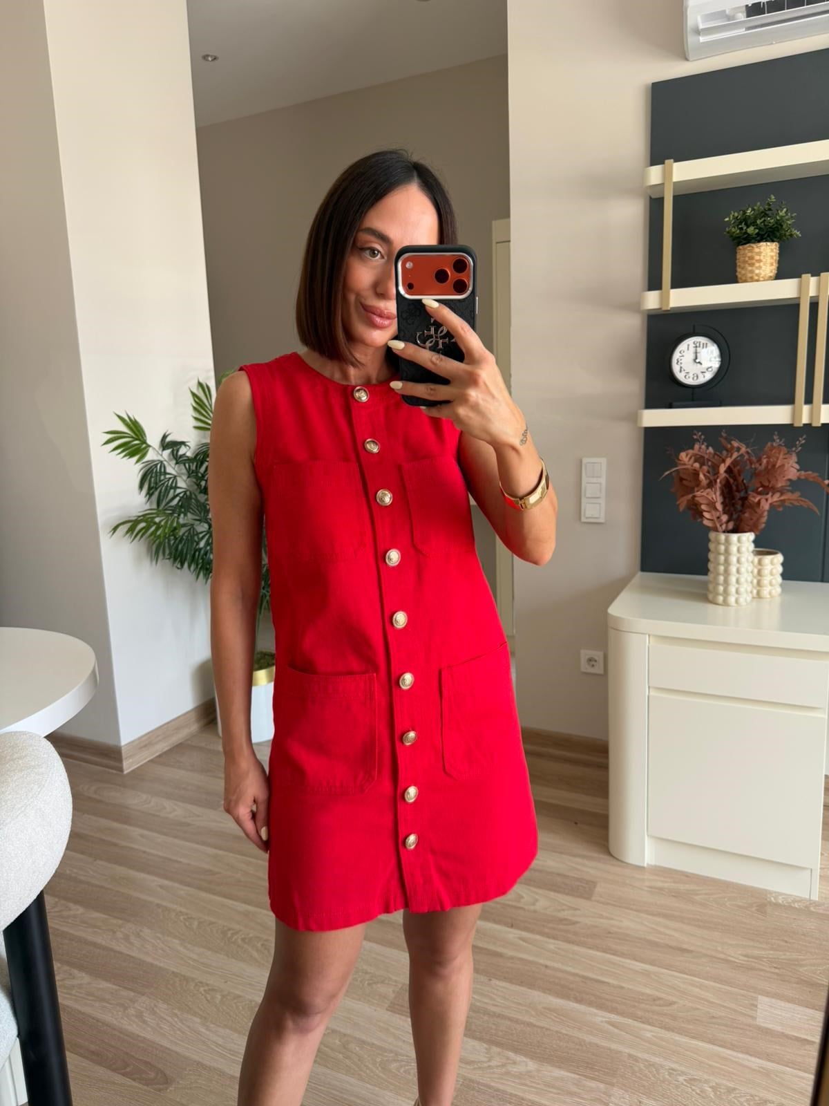 Marka Model Kırmızı Denim Elbise