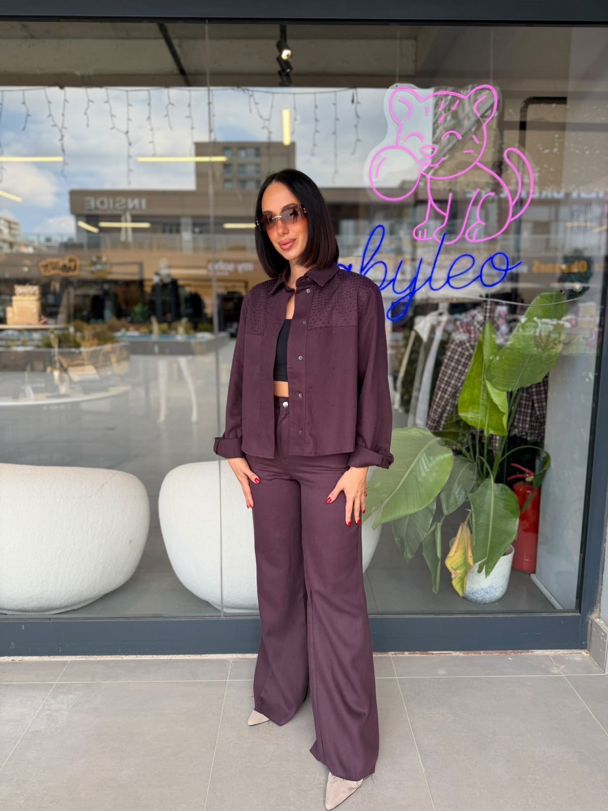 Marka Model Mürdüm Serpme Taşlı Gabardin Ceket Pantolon Takım