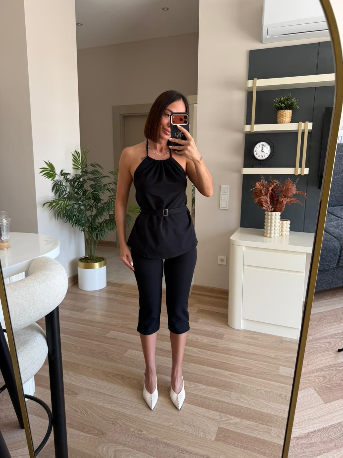 Marka Model Siyah Kapri Pantolon Boyundan Bluz Takım