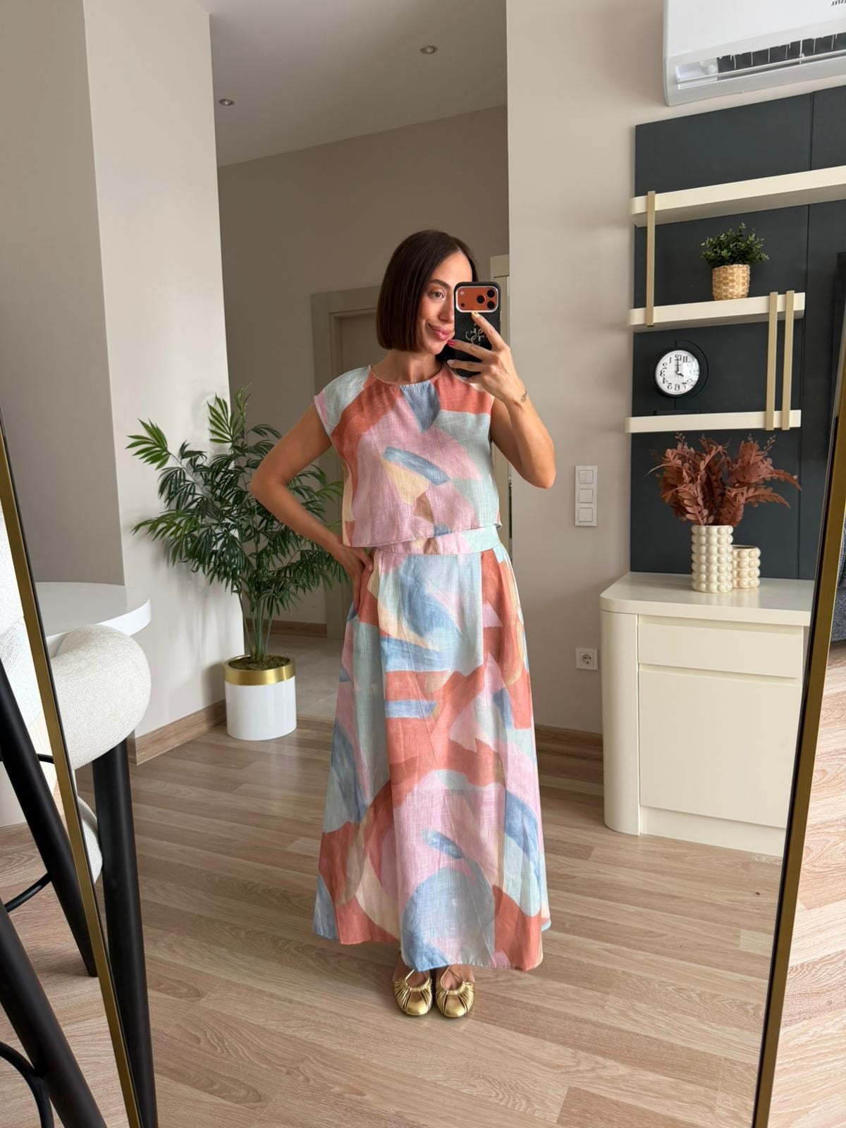 Marka Model Soft Desenli Crop Etek Takım