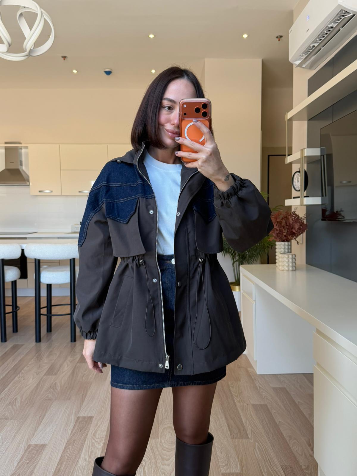 Orj. Haki Denim Detaylı Mont
