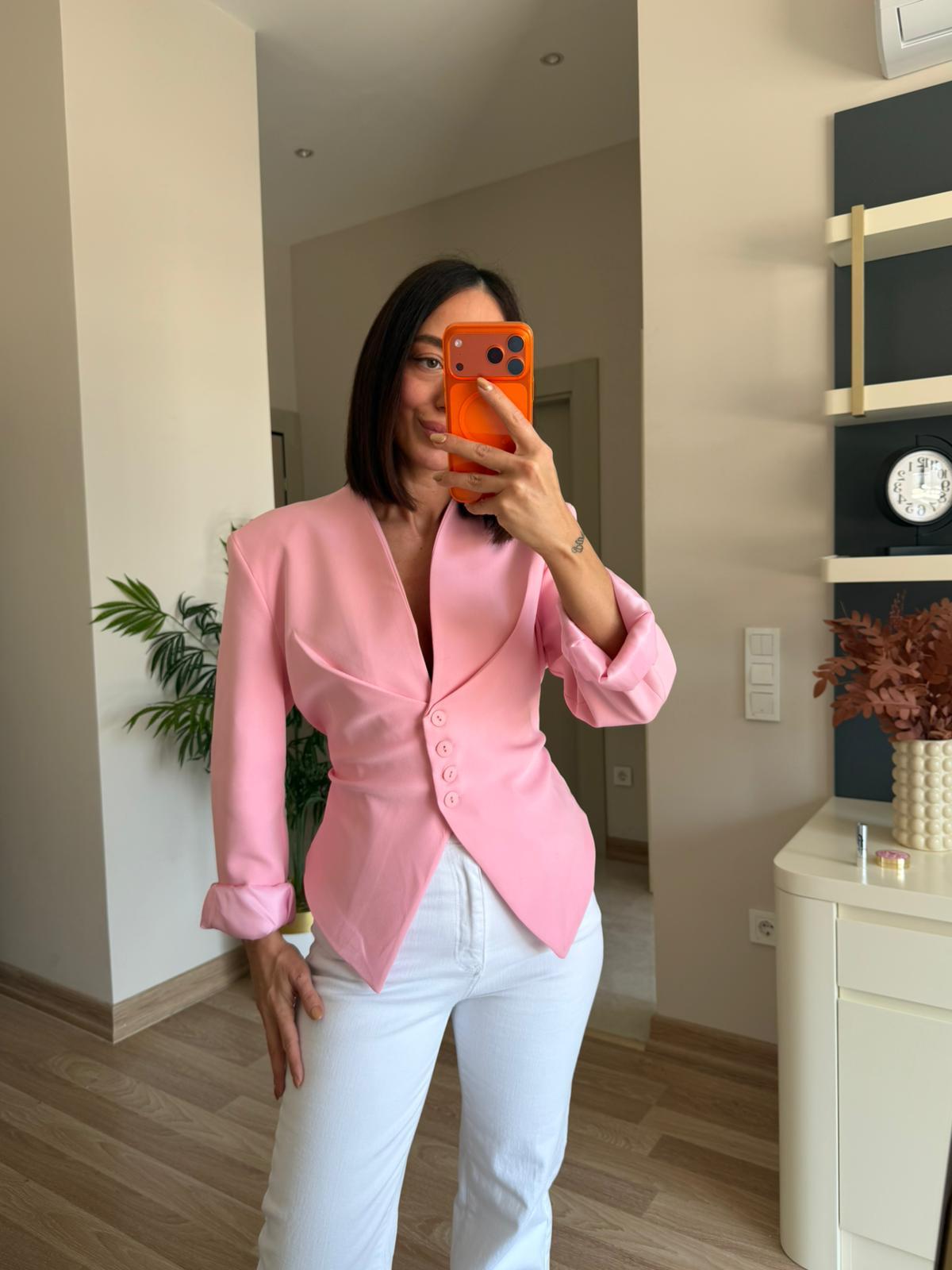 Pudra pembe tasarım Blazer Ceket