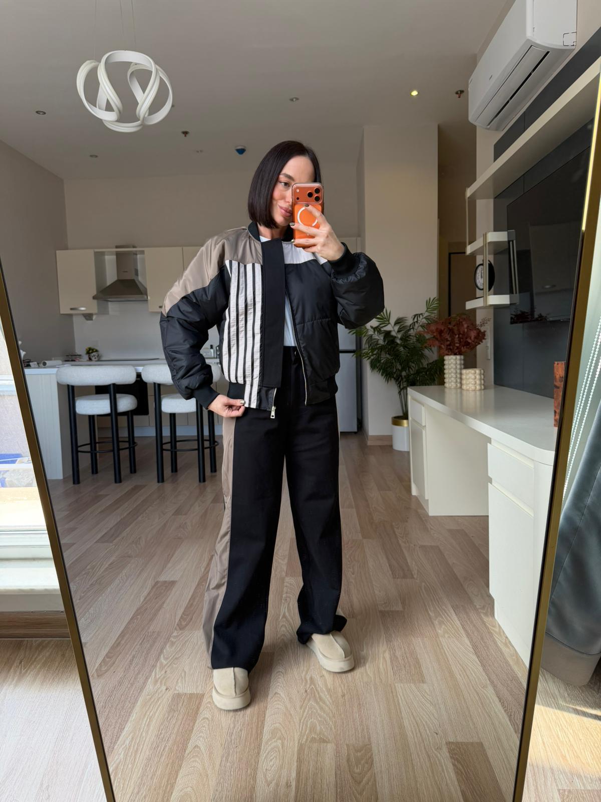 Şerit Detaylı Paraşüt Mont& Pantolon Takım