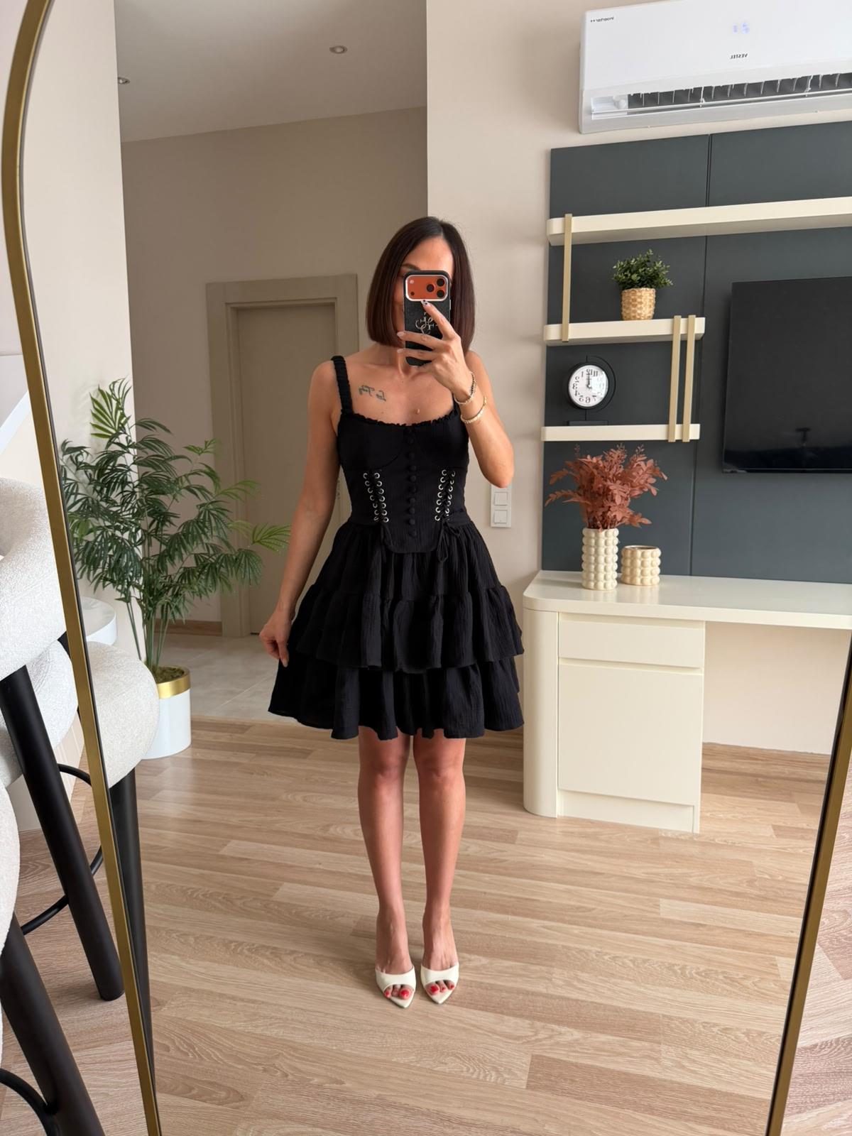 Siyah Marka Model Korse Detaylı Elbise
