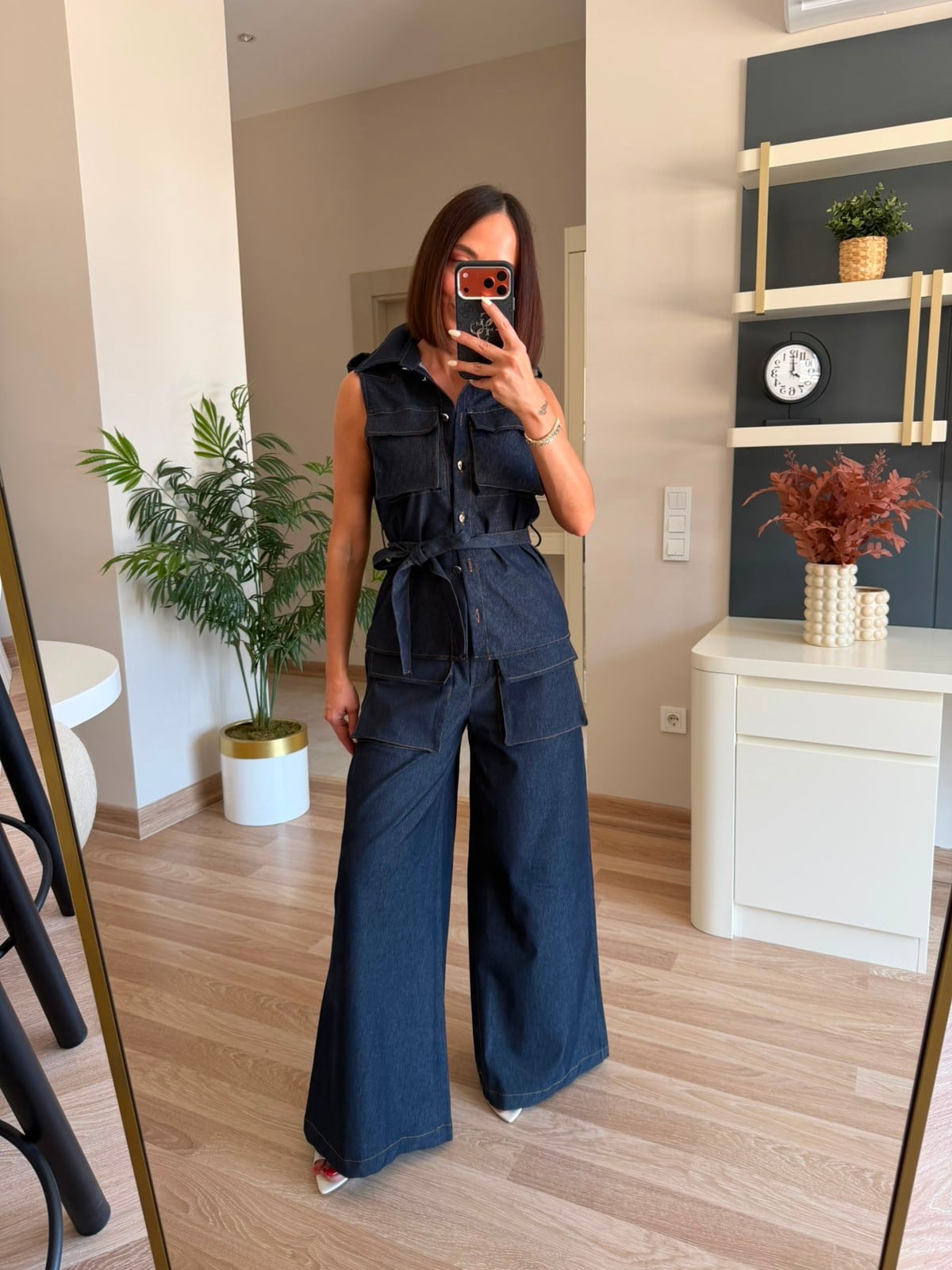 Tasarım Büyük Cepli Denim Takım