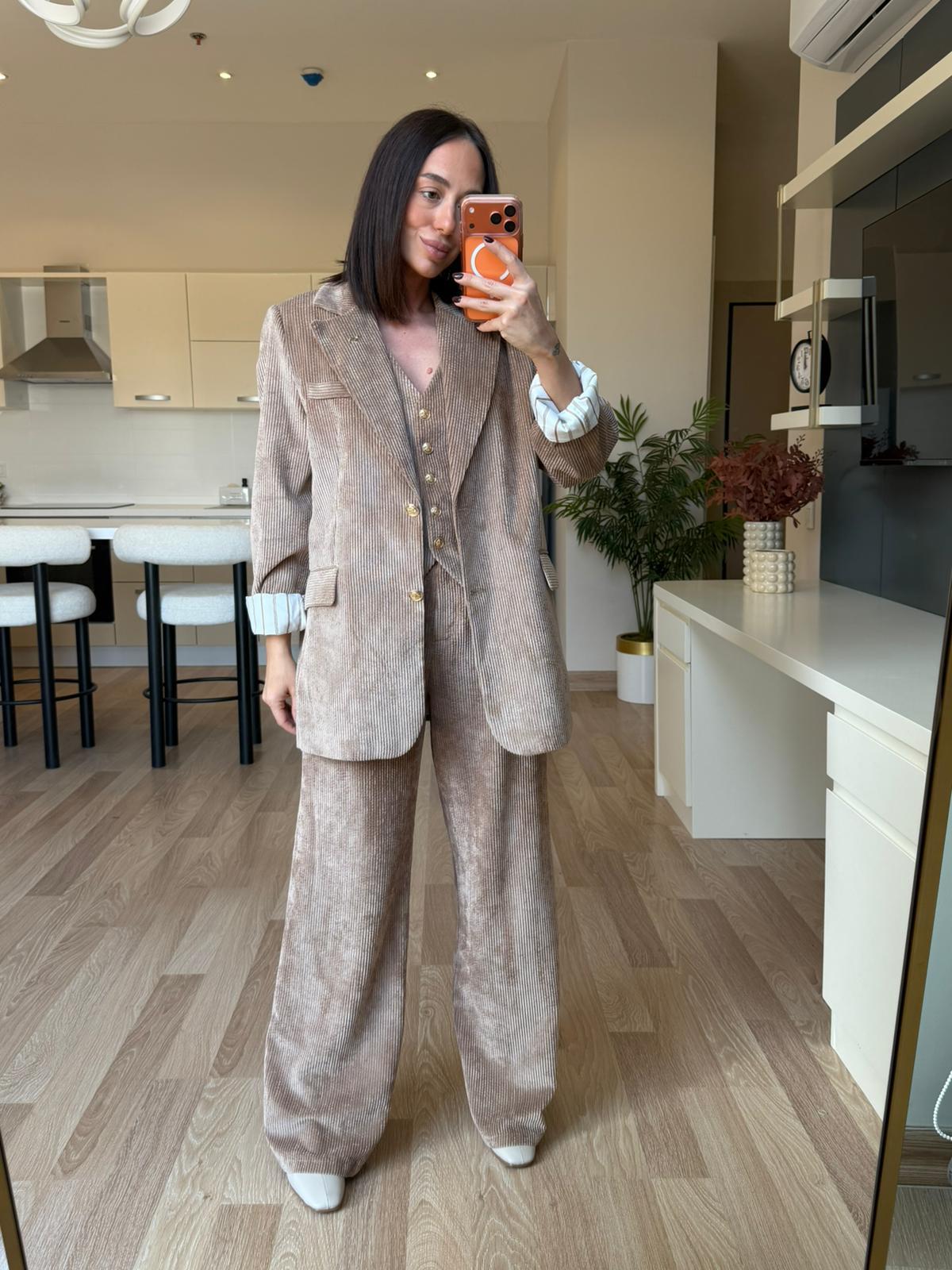 Vizon Kadife Gold Düğmeli Blazer