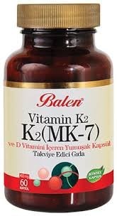 BALEN VİTAMİN K2 (MK-7) VE D VİTAMİNİ İÇEREN TAKVİYE EDİCİ GIDA 60 KAPSÜL