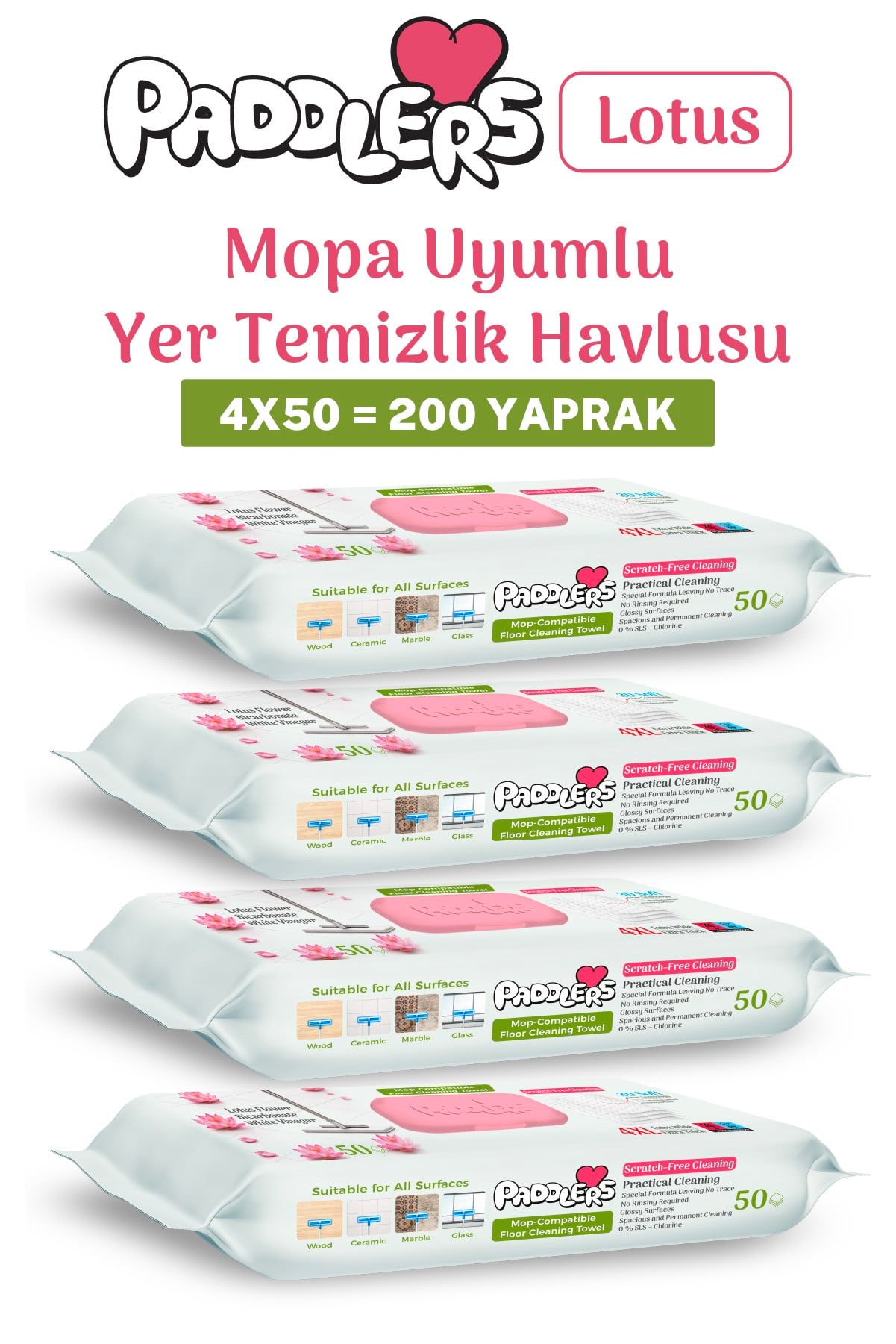 Easy Clean Lotus Çiçeği Kokulu Mopa Uyumlu Yer Temizlik Havlusu 4x50 200 Yaprak