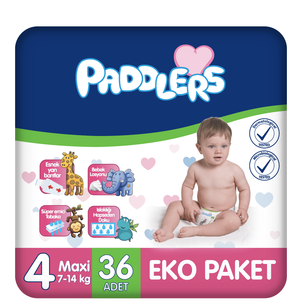 Paddlers Bebek Bezi 4 Numara Maxi 36 Adet (7-14 Kg) Eko Paket