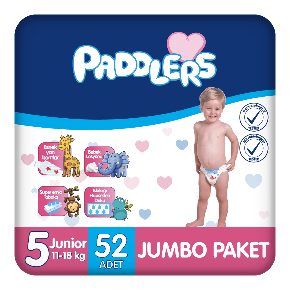 Paddlers Bebek Bezi 5 Numara Junior 52 Adet (11-18 Kg) Jumbo Paket
