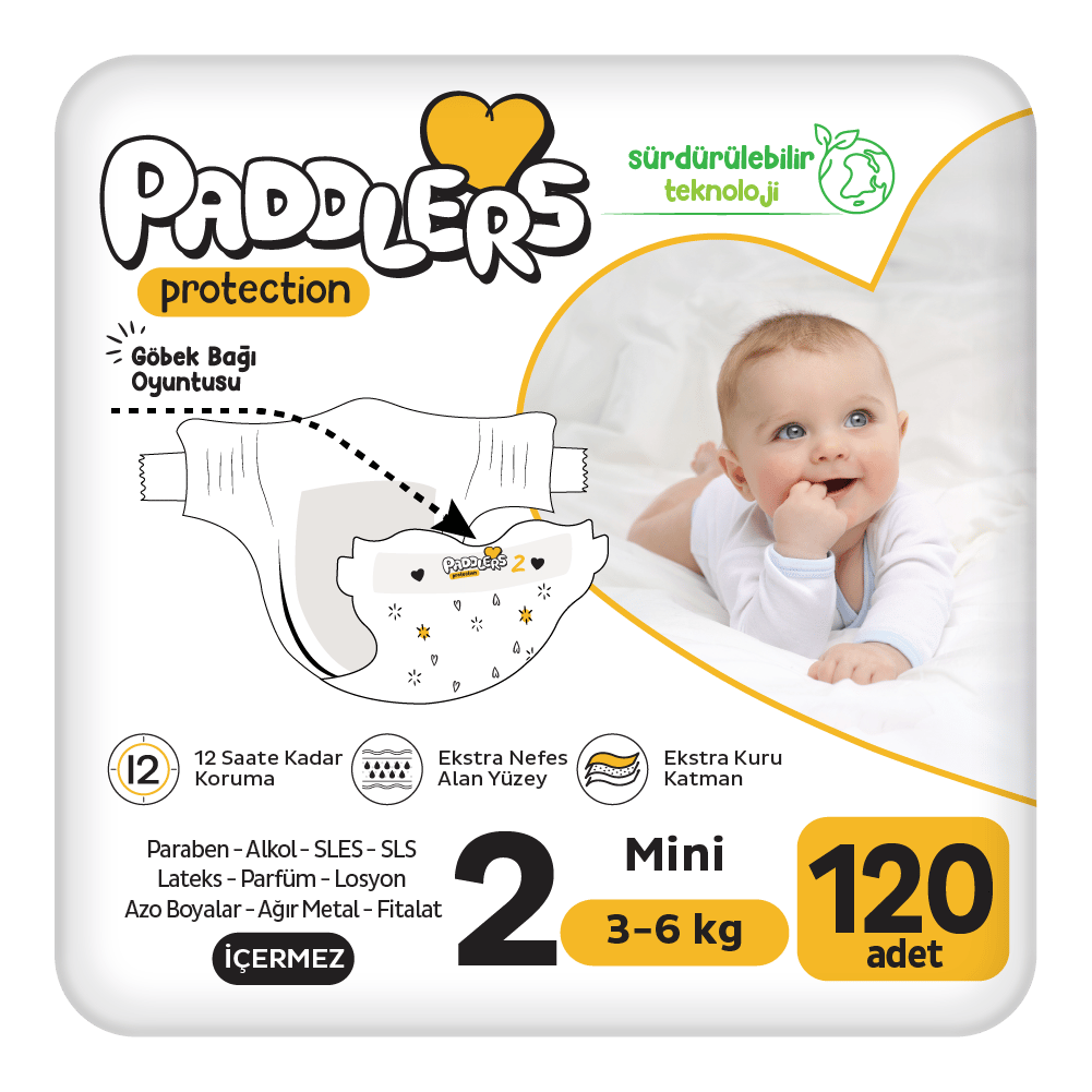Paddlers Protection Bebek Bezi 2 Numara Mini 120 Adet (3-6 Kg) 2'li Jumbo Set