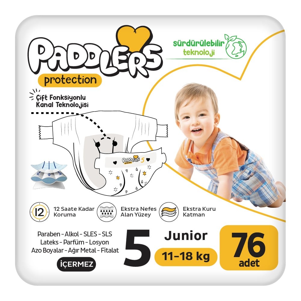 Paddlers Protection Bebek Bezi 5 Numara Junior 76 Adet (11-18 Kg) 2'li Jumbo Set