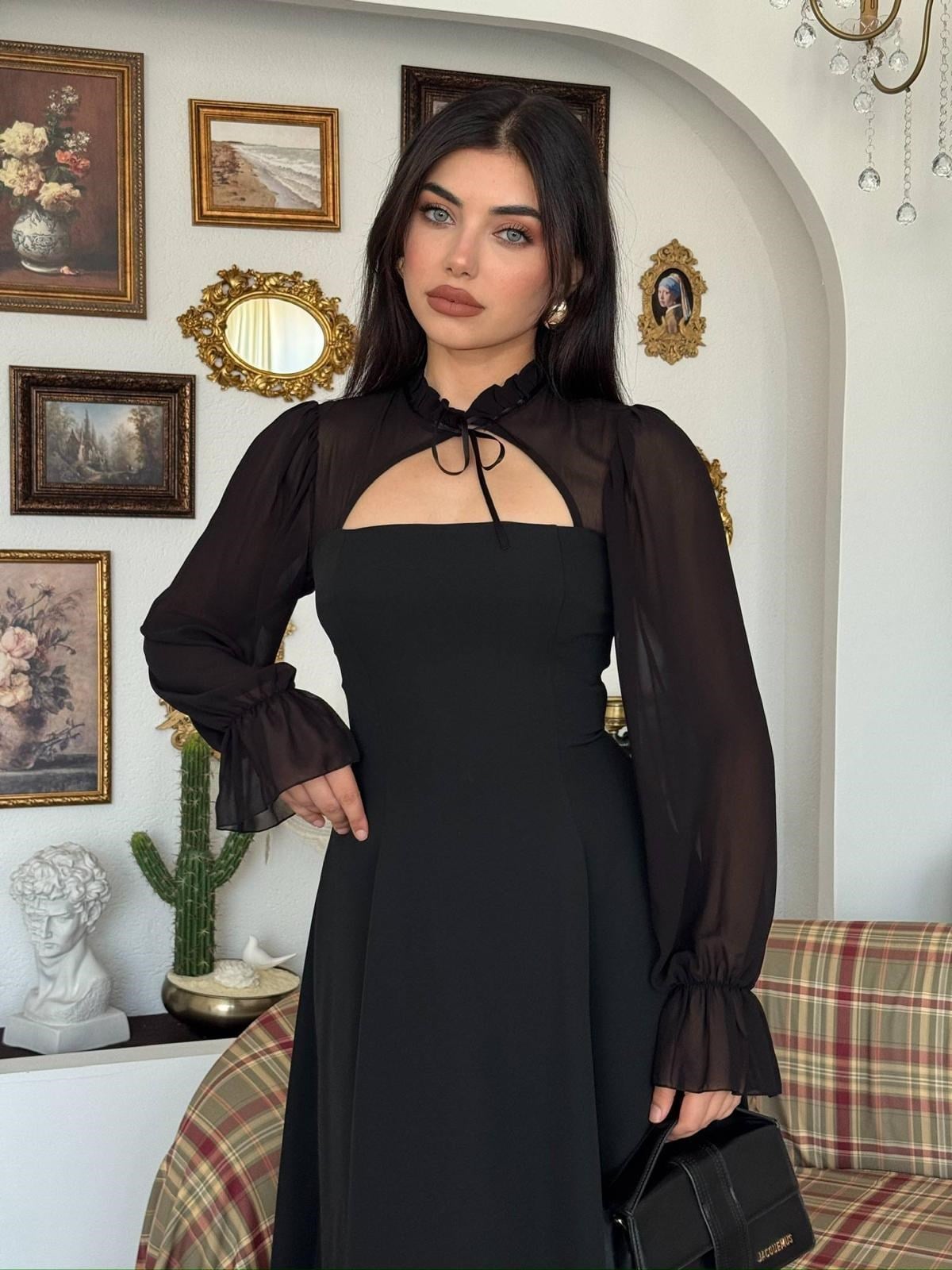 LALİNA BAĞLAMA DETAYLI MAXİ ELBİSE Siyah