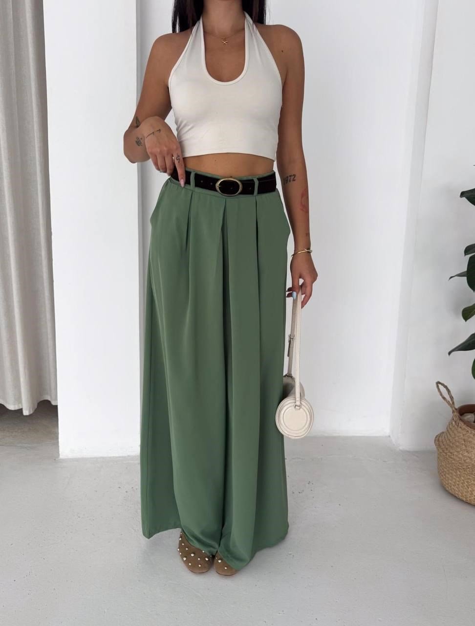 MİRELLA ELEGANT BOL PAÇA PANTOLON Haki