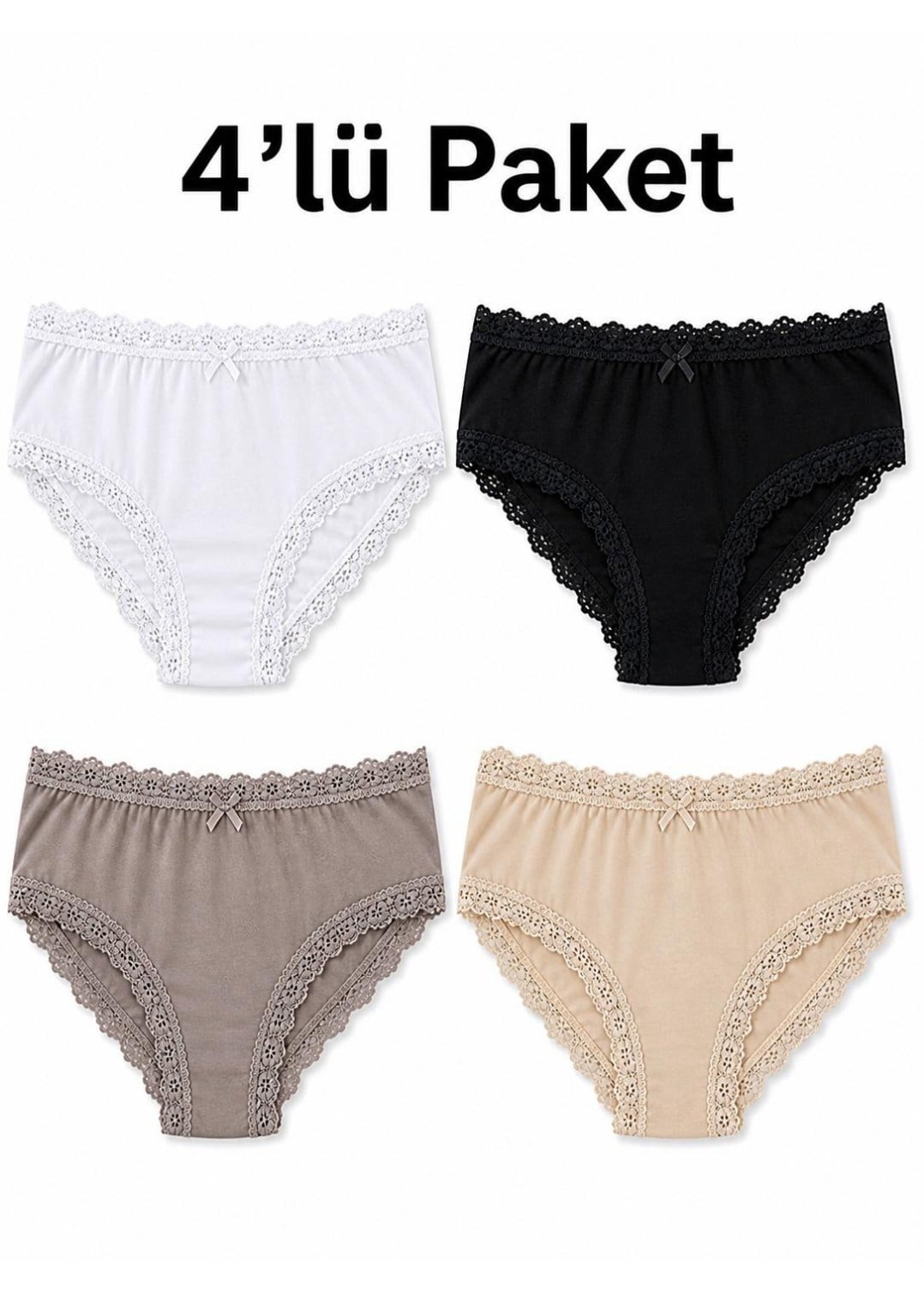 Paçası ve Beli Dantel 4'lü Set Brazilian Kadın Külot