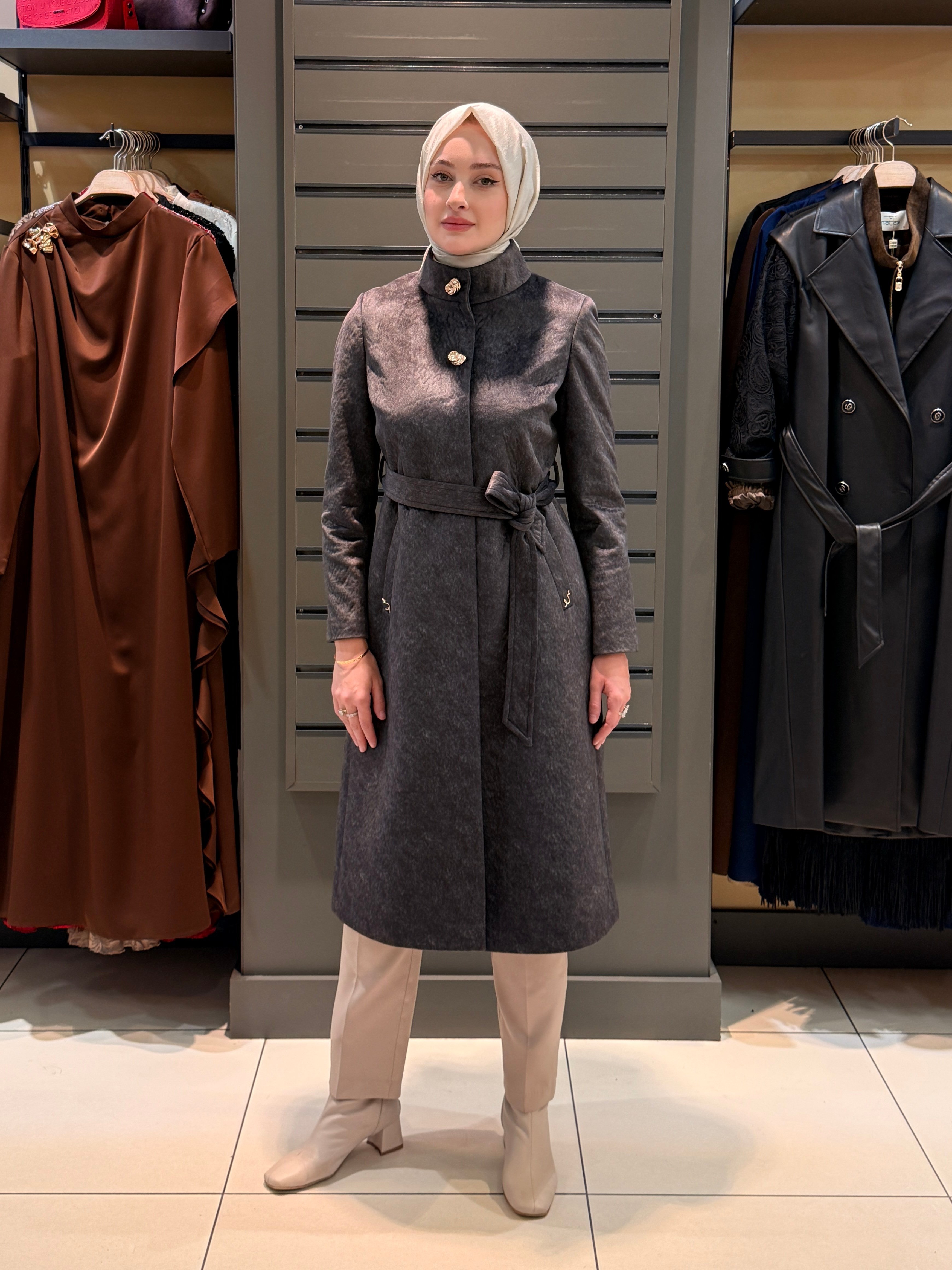 DİK YAKA KABAN ANTRASİT