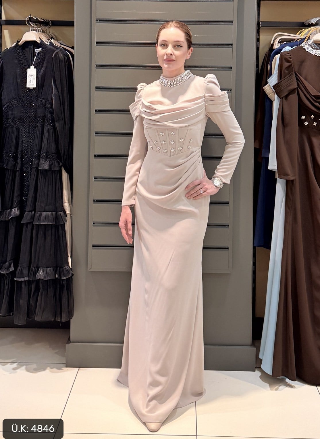 DRAPE DETAYLI ABİYE BEJ