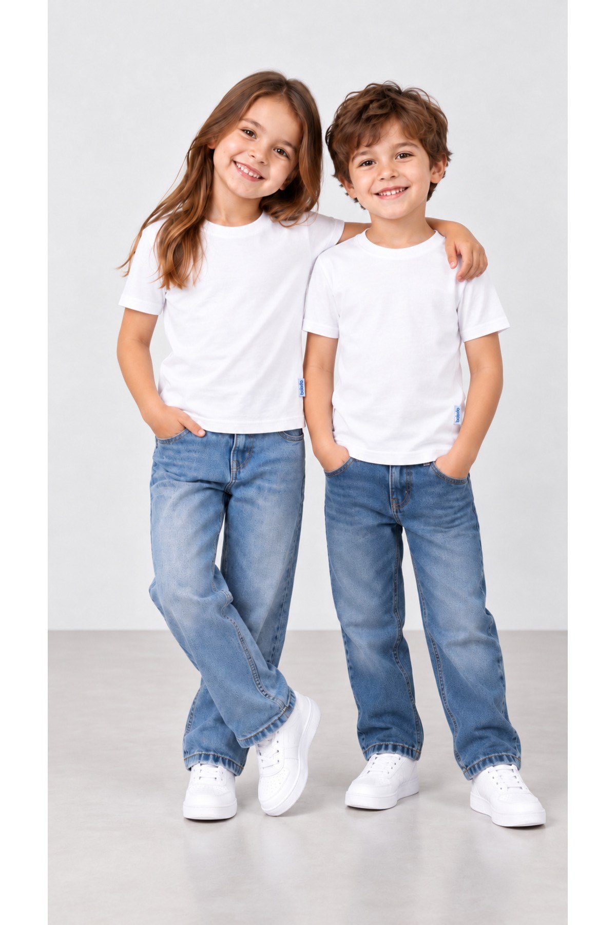 %100 Pamuk Unisex Çocuk Bisiklet Yaka Kısa Kollu Basic Tişört 2-10 Yaş
