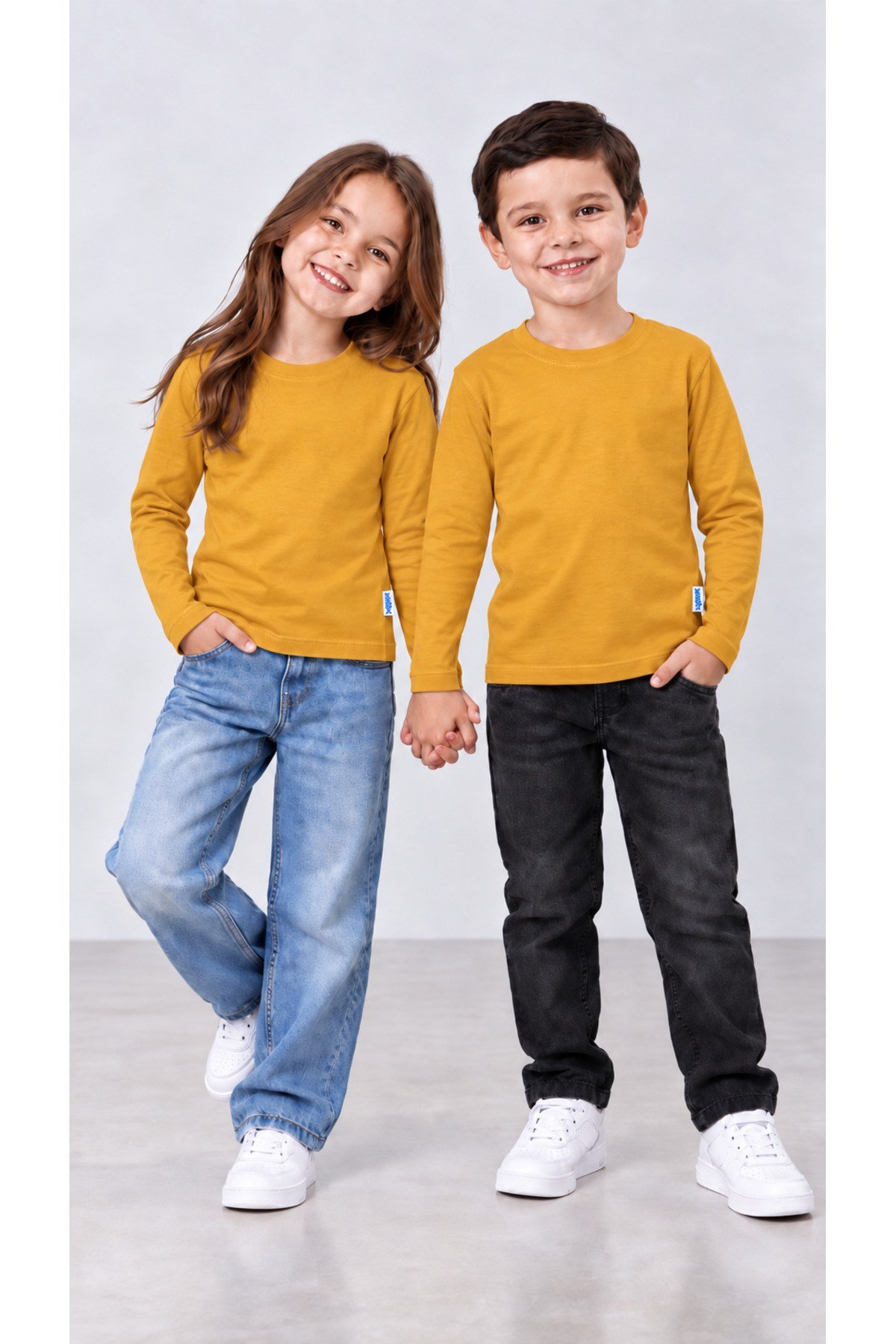 Babito %100 Pamuk Unisex Çocuk Bisiklet Yaka Uzun Kollu Basic Badi 2-10 Yaş