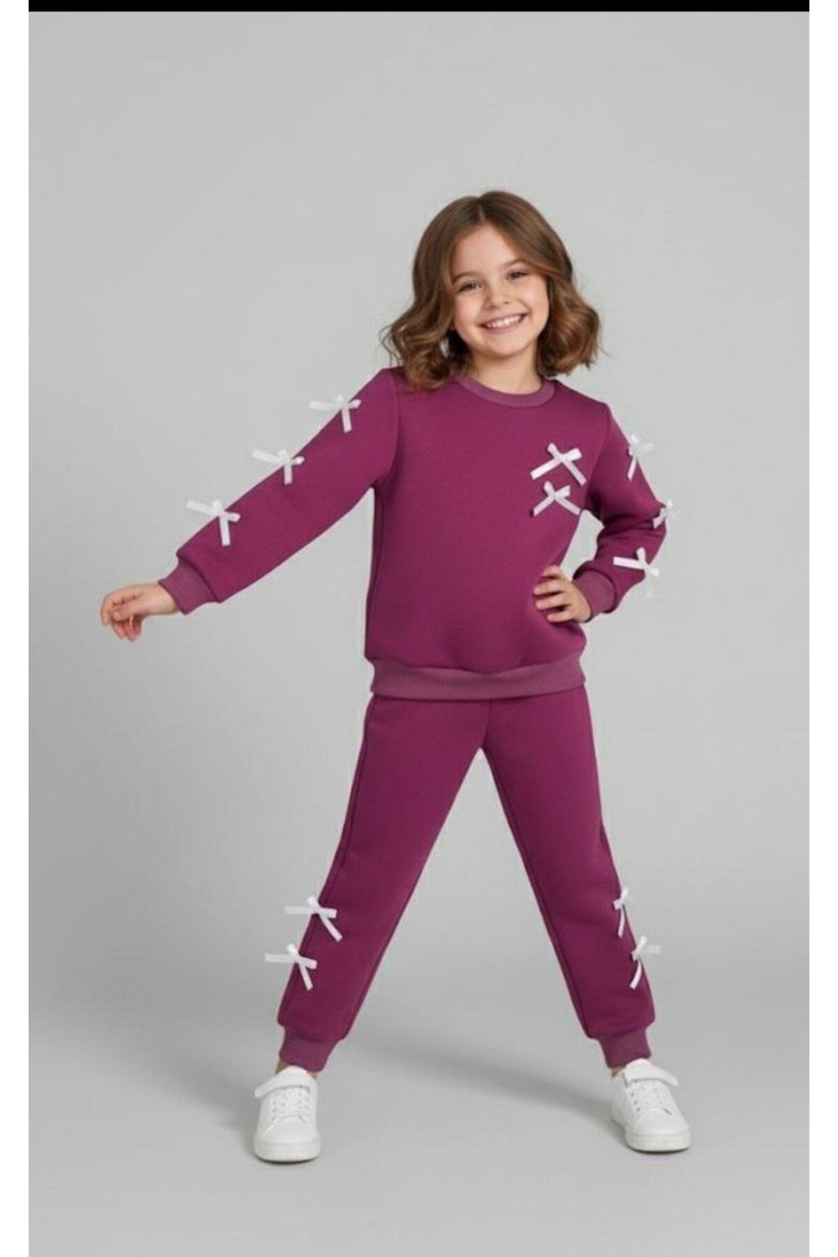BABİTO BABY Kız Çocuk Sweatshirt -Pantolon Fiyonk Detaylı Eşofman Takımı Rahat Ve Şık