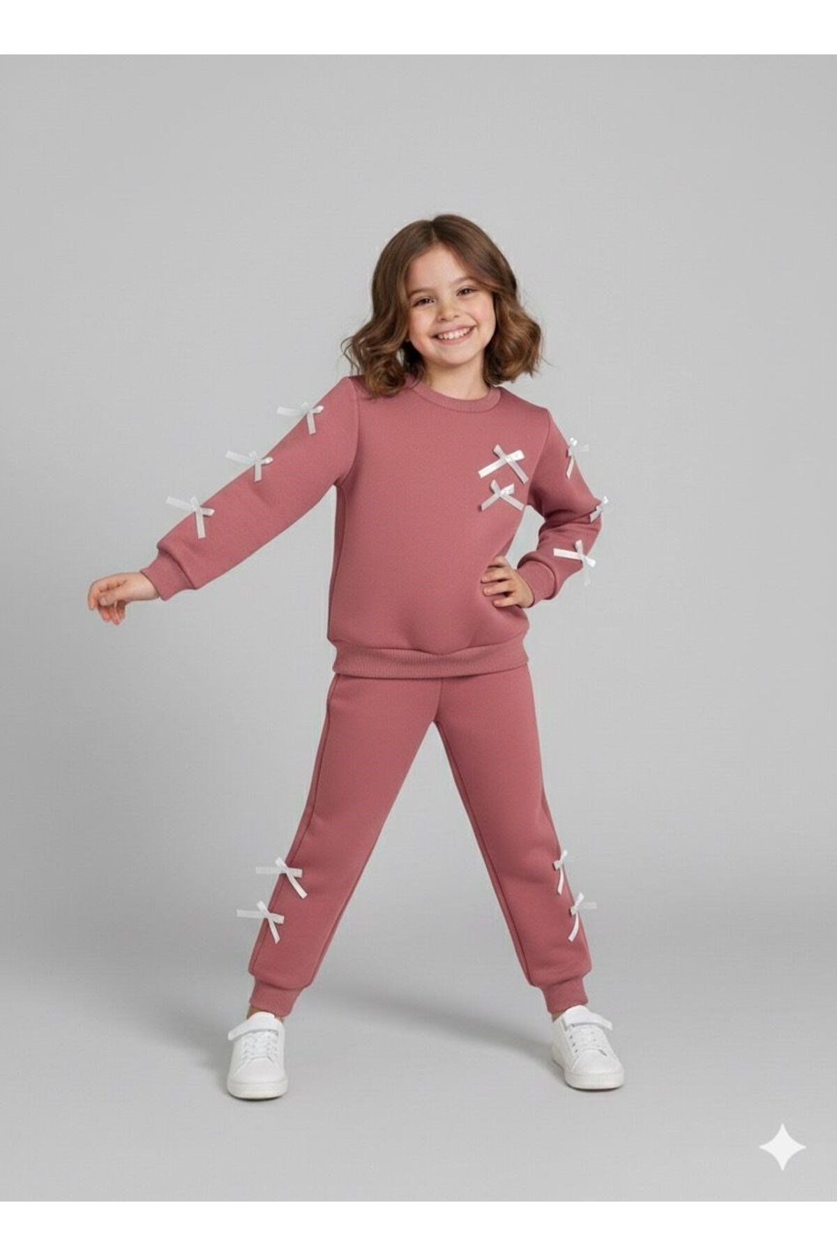 BABİTO BABY Kız Çocuk Sweatshirt -Pantolon Fiyonk Detaylı Eşofman Takımı Rahat Ve Şık