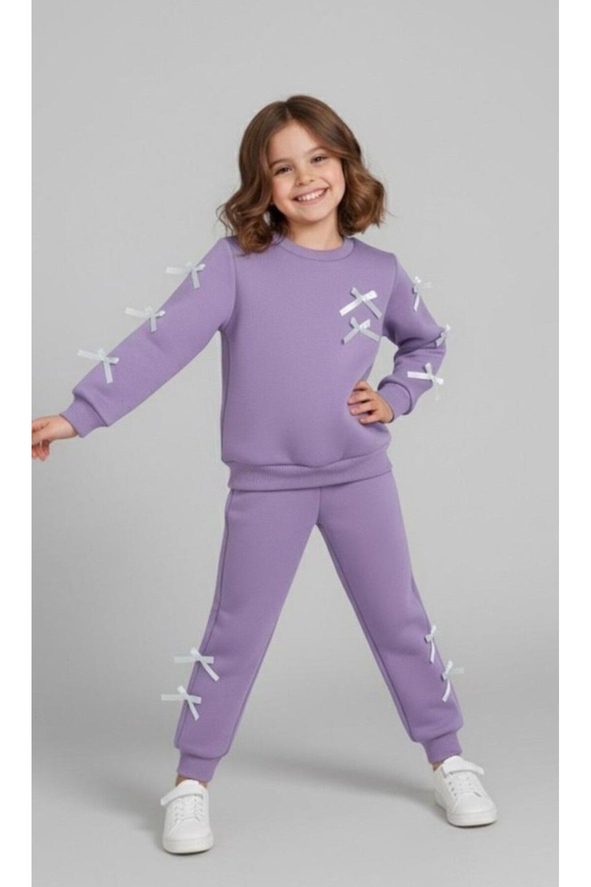 BABİTO BABY Kız Çocuk Sweatshirt -Pantolon Fiyonk Detaylı Eşofman Takımı Rahat Ve Şık