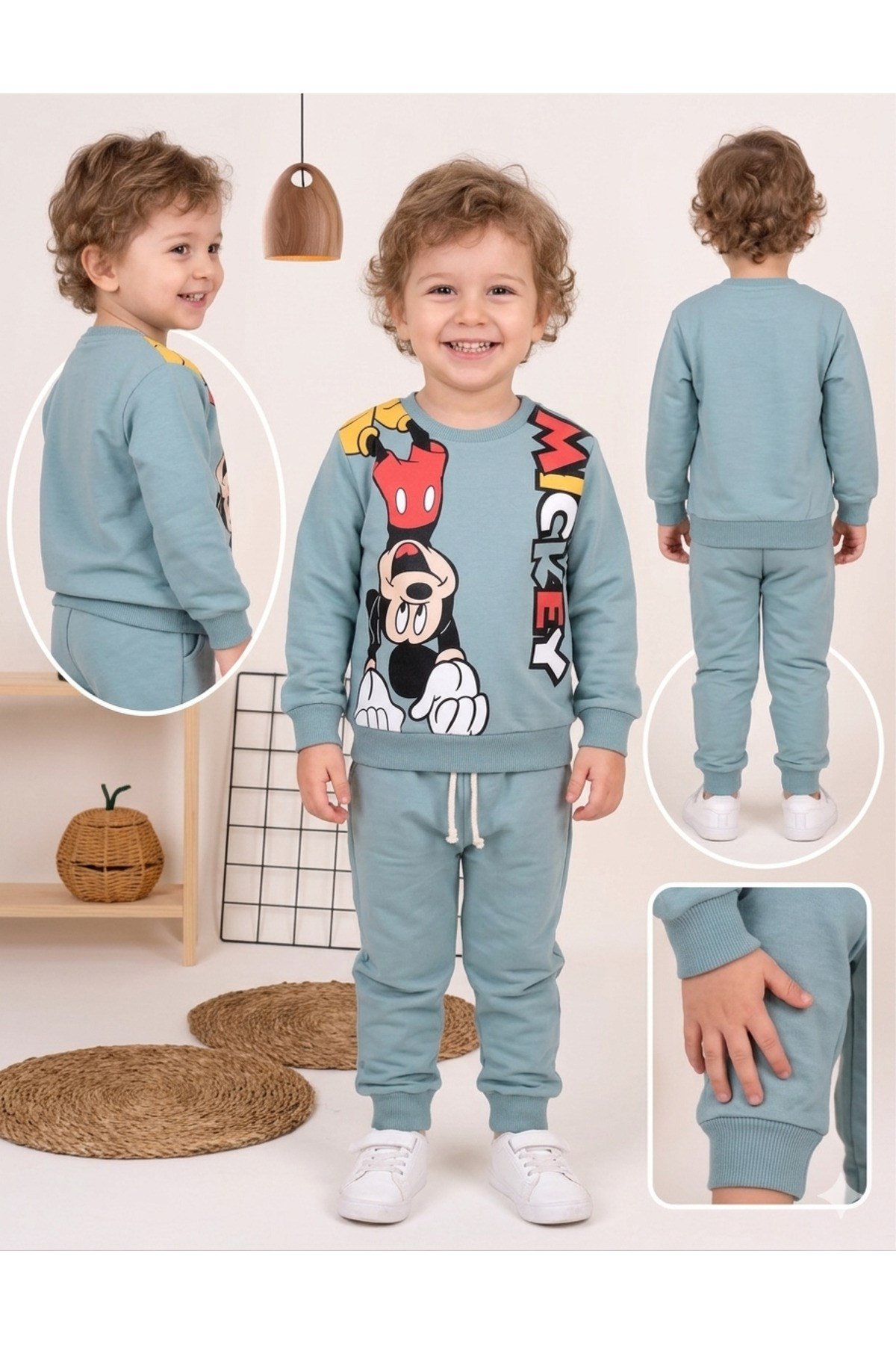 Erkek Çocuk Baskılı İki İplik Bisiklet Yaka 2li Sweatshirt Eşofman Takımı 2-5 Yaş