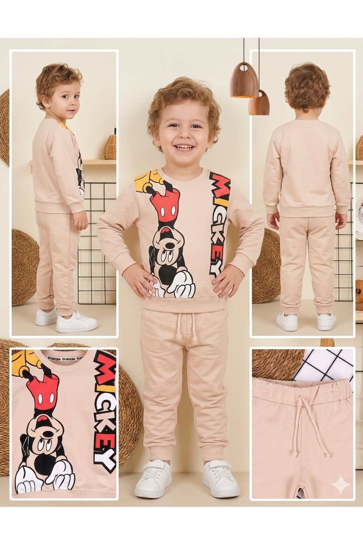 Erkek Çocuk Baskılı İki İplik Bisiklet Yaka 2li Sweatshirt Eşofman Takımı 2-5 Yaş