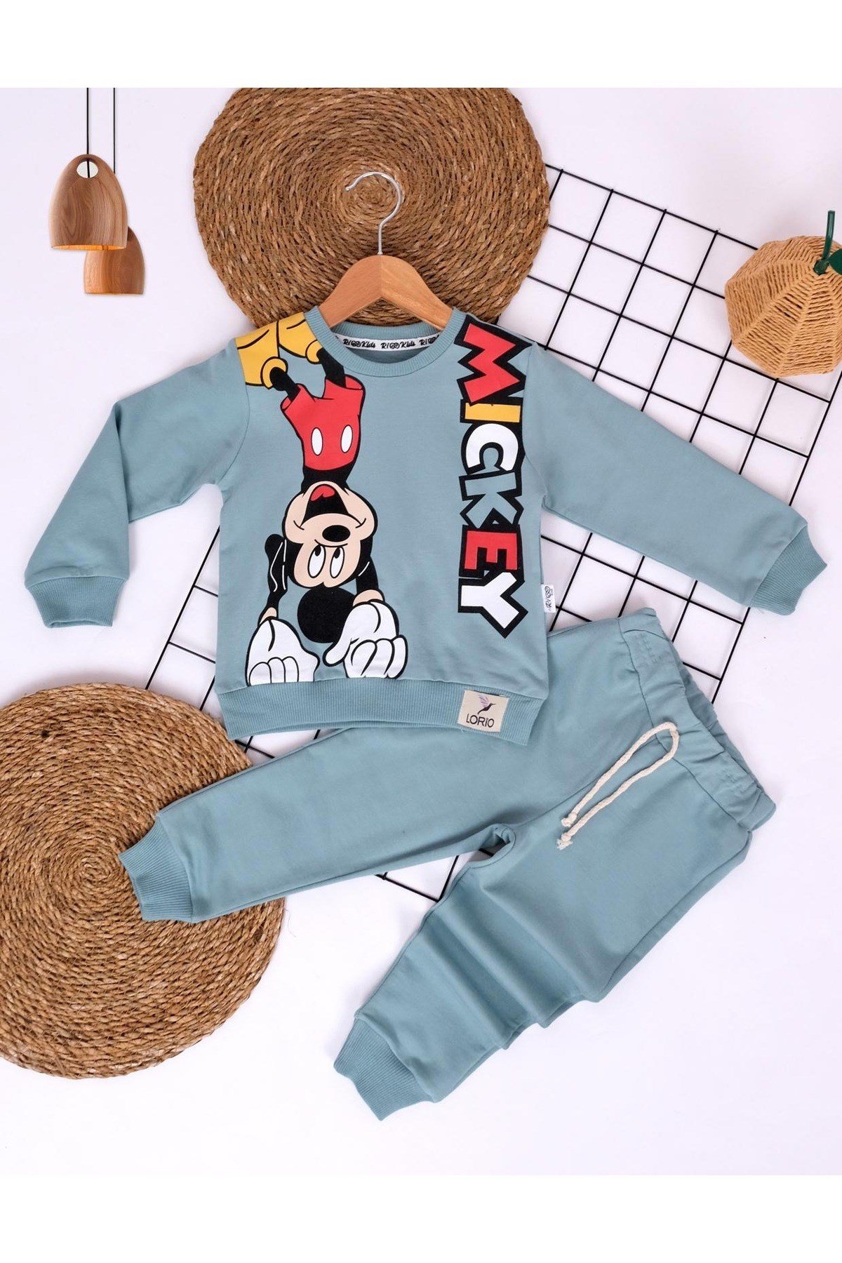 Mickey Mouse Baskılı Erkek Çocuk İki İplik Bisiklet Yaka Eşofman Takımı 2-5 Yaş