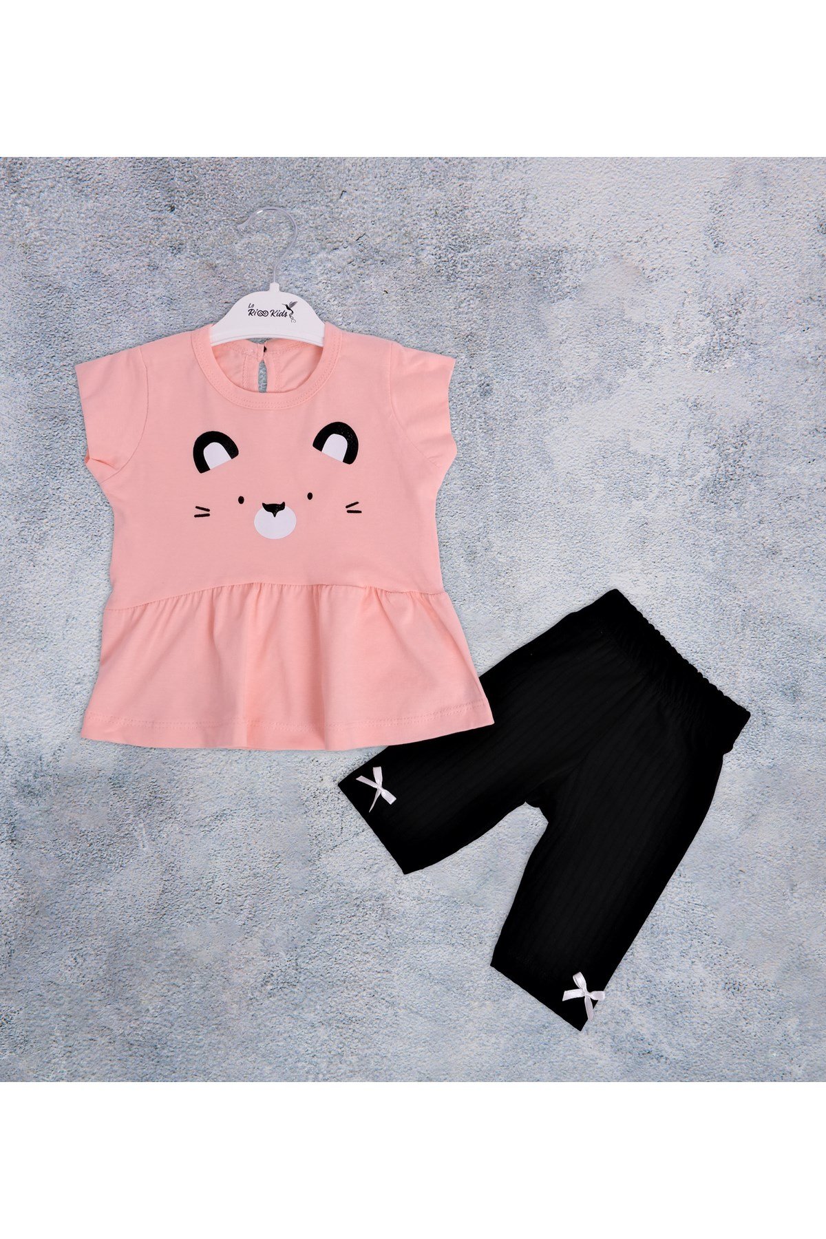 SWEETY CAT BASKILI ALT  ÜST PENYE İKİLİ KIZ  BEBEK COCUK TAKIM