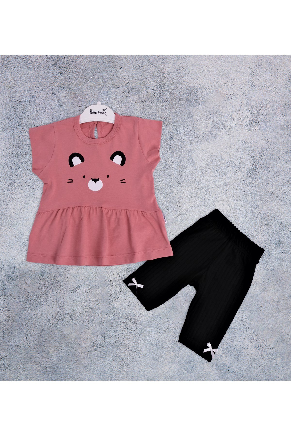 SWEETY CAT BASKILI ALT  ÜST PENYE İKİLİ KIZ  BEBEK COCUK TAKIM