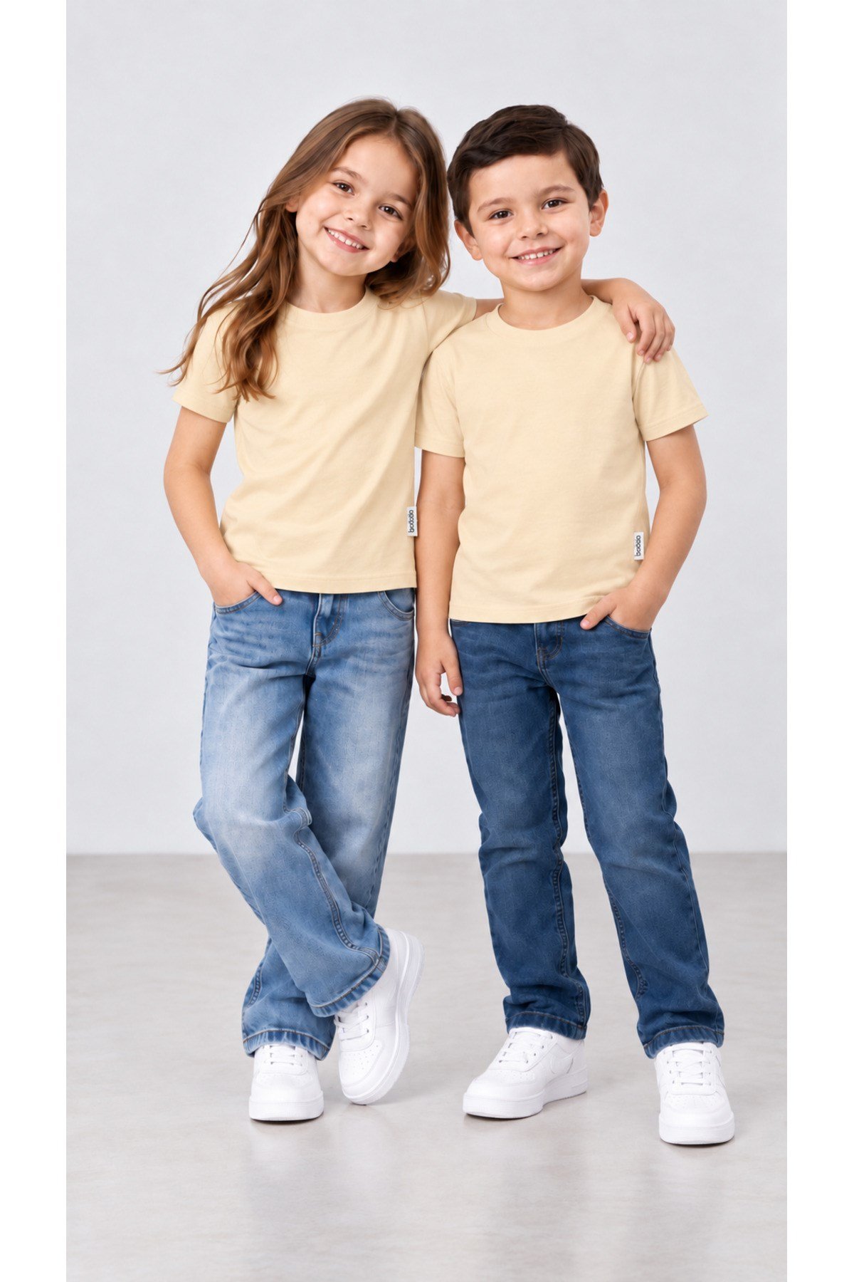 Unisex Kız Erkek Çocuk Düz Badi Kısa Kolu Bisiklet Yaka 2-10 Yaş