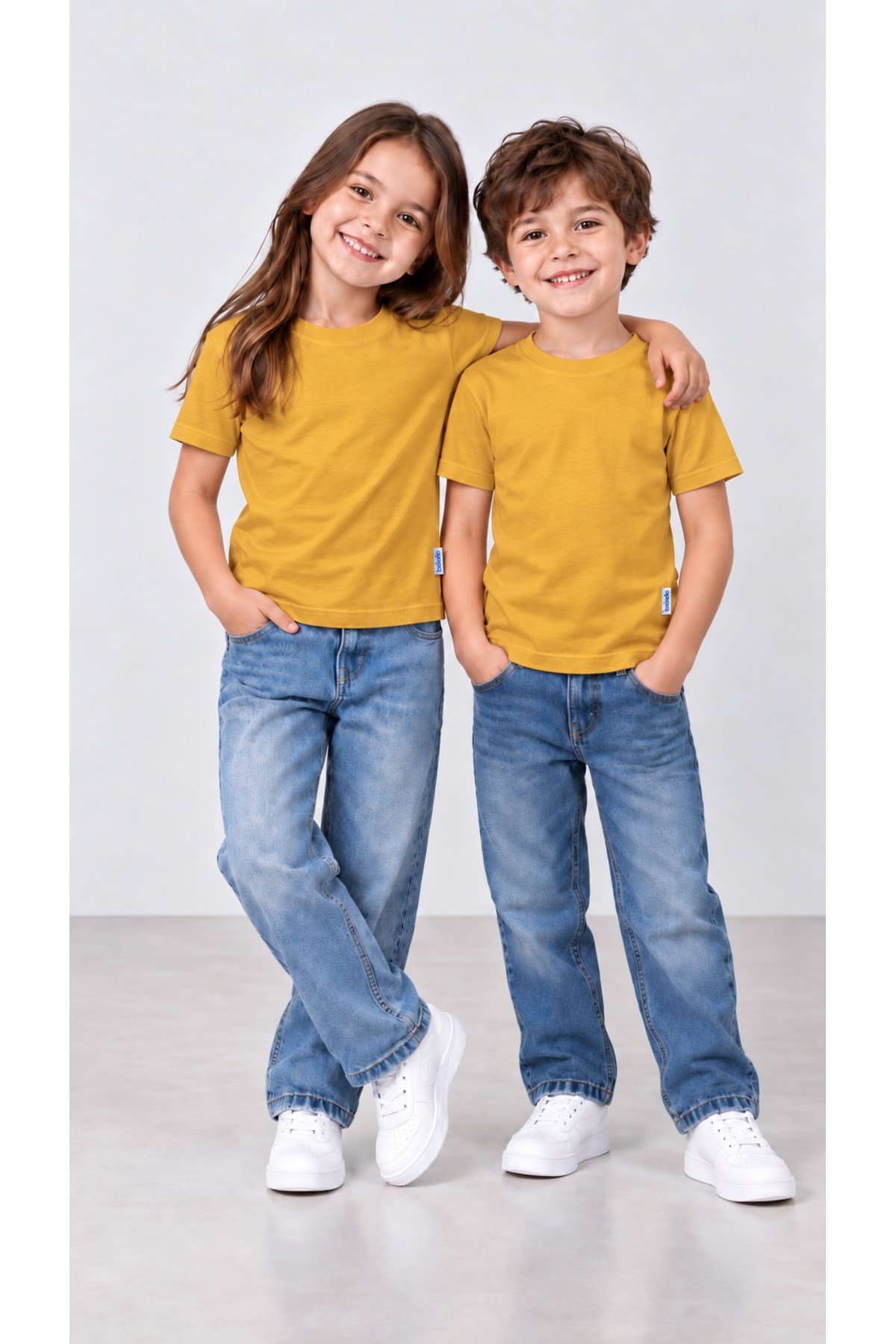 Unisex Kız Erkek Çocuk Düz Badi Kısa Kolu Bisiklet Yaka 2-10 Yaş