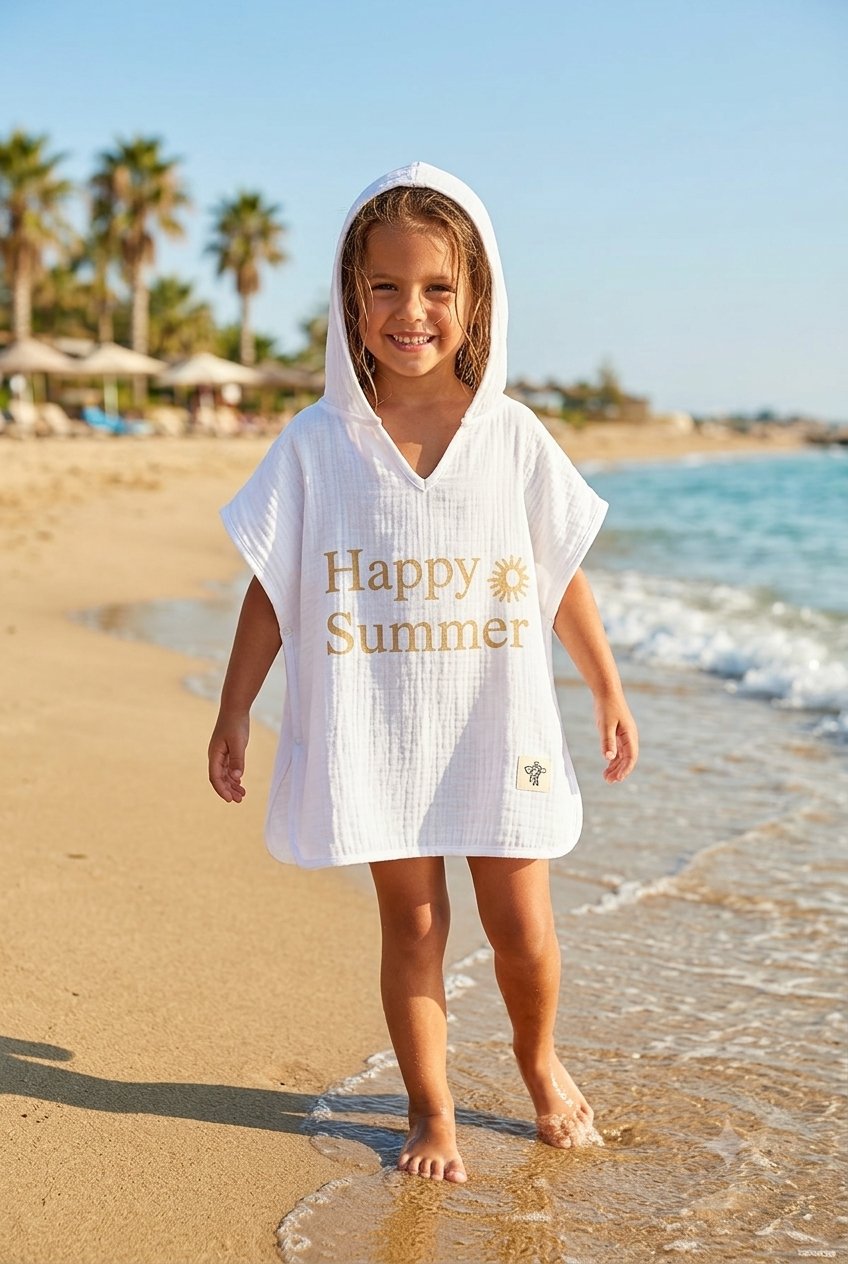 Unisex Kız-Erkek Çocuk Müslin kumaş Happy Baskılı Pareo