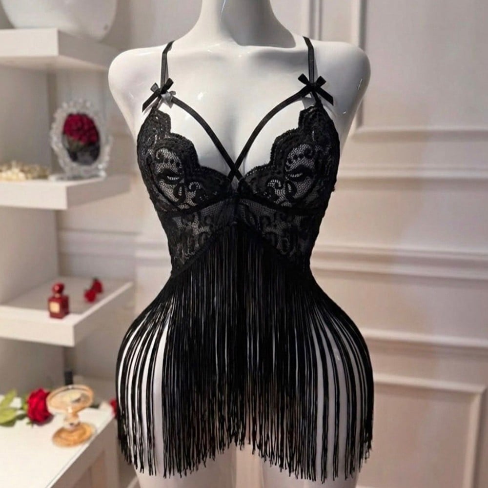 Kırmızı Püsküllü Babydoll Set 