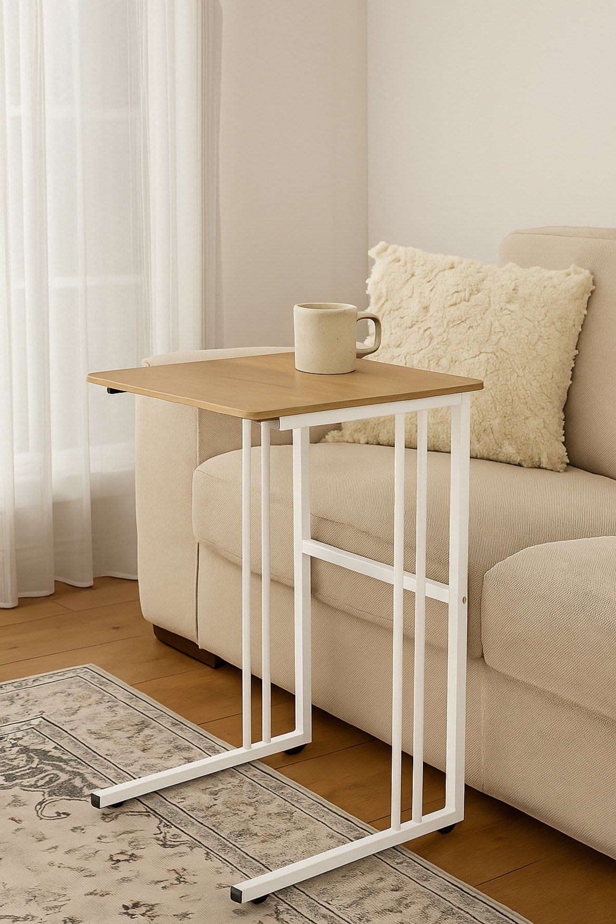 30x50cm C Sehpa Ceviz-Beyaz– Metal Ayaklı, MDF Üst Tablalı, Modern Yan Sehpa | 6 Renk Seçeneği