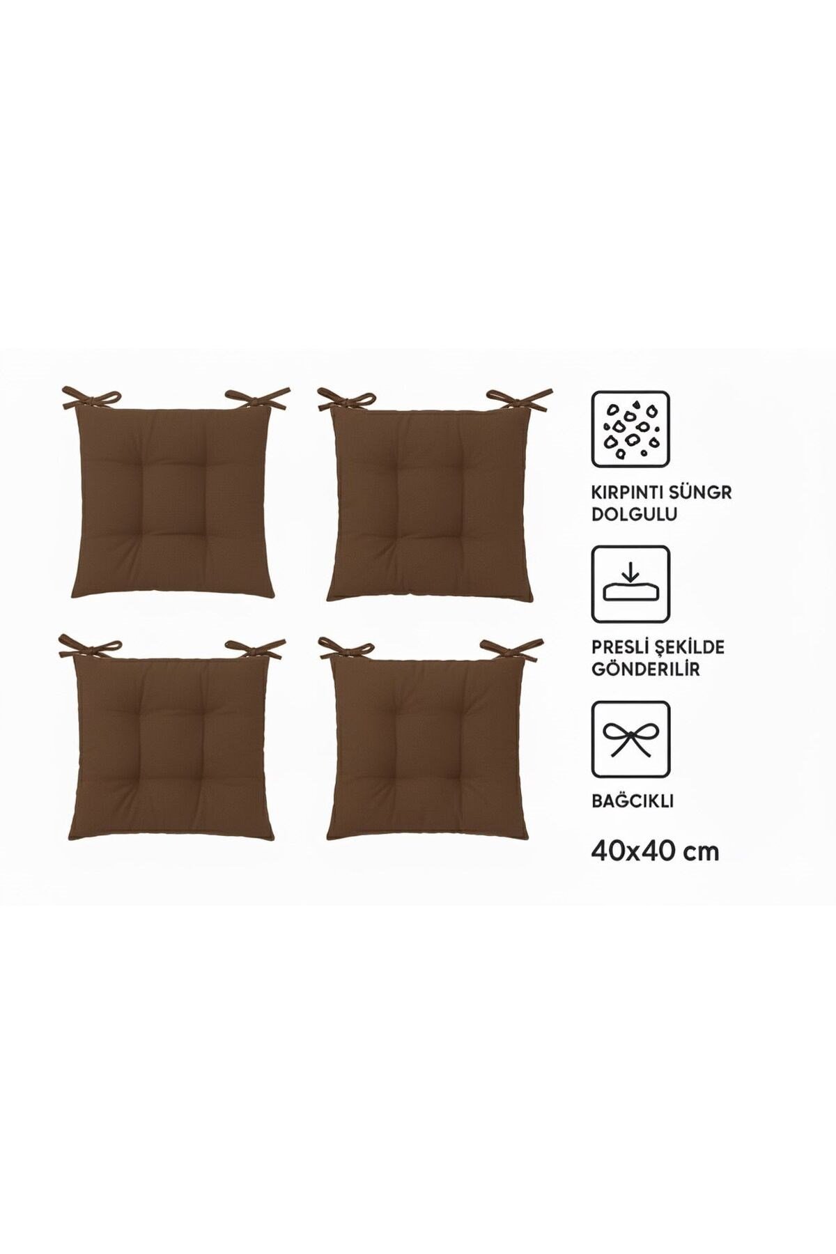 4 lü Kombin Pofidik Kare Sandalye Minderi 40 X 40 cm Kahverengi