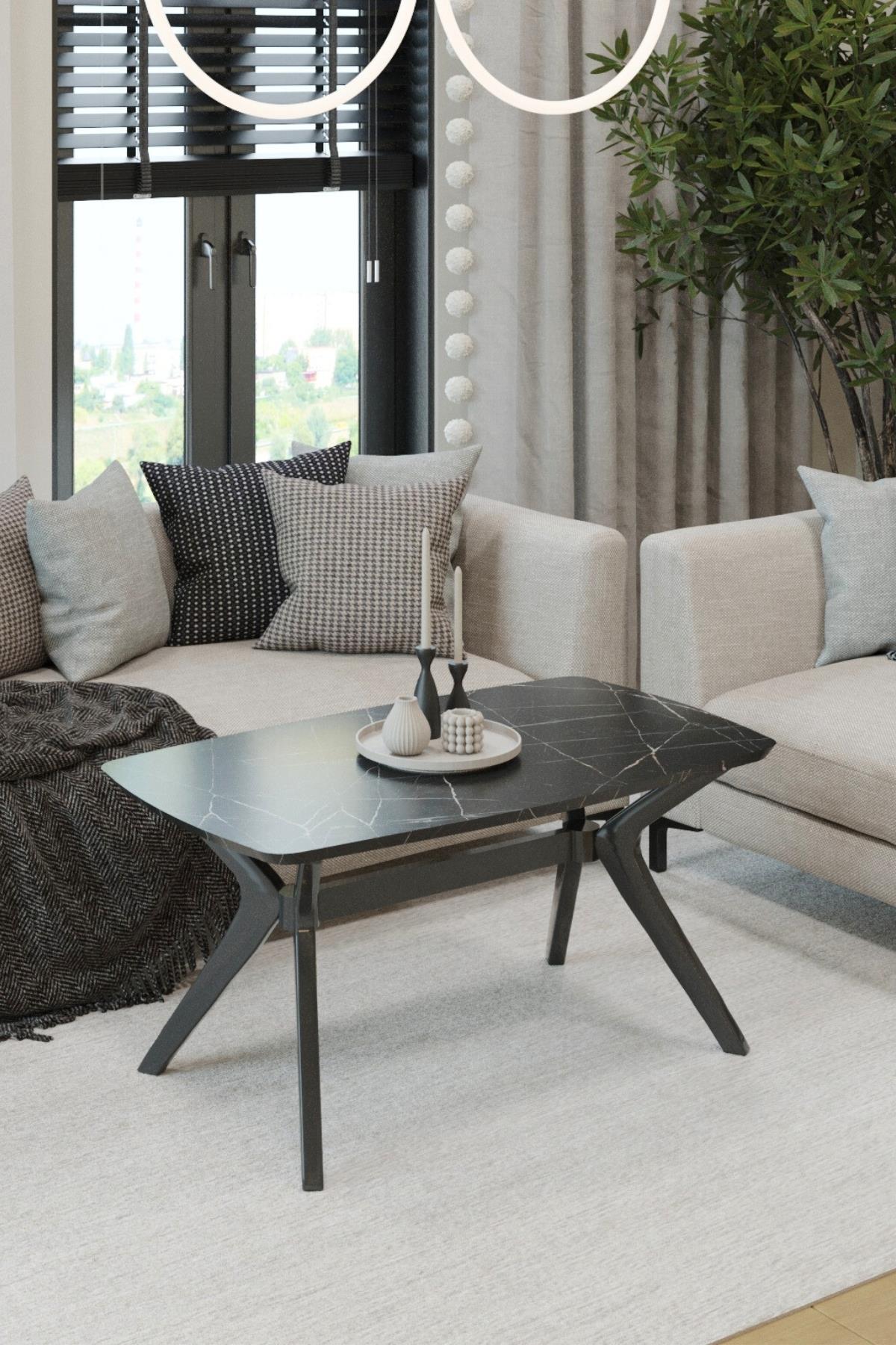 55x90 Siyah Orta Sehpa Oturma Odası Sehpa-Salon Sehpa Zen Model