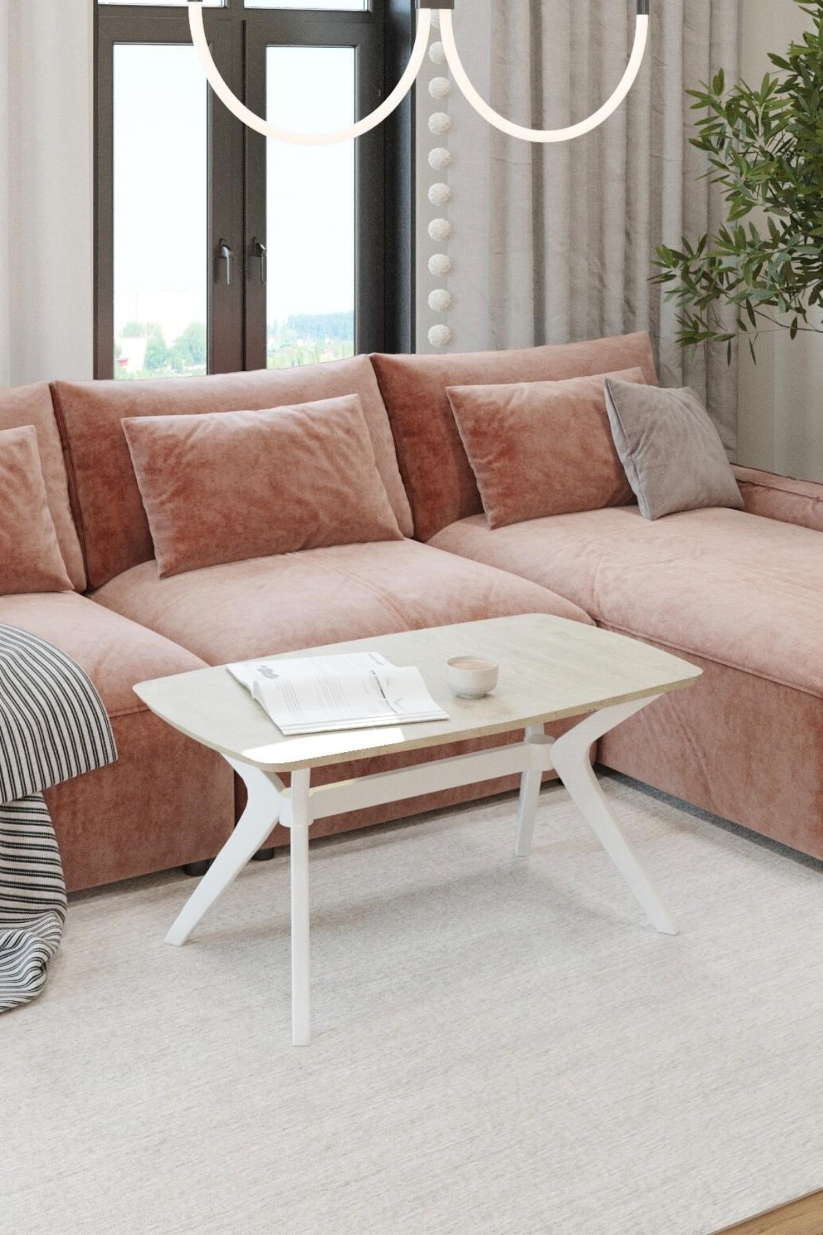 55x90 Traverten Orta Sehpa Oturma Odası Sehpa-Salon Sehpa Zen Model
