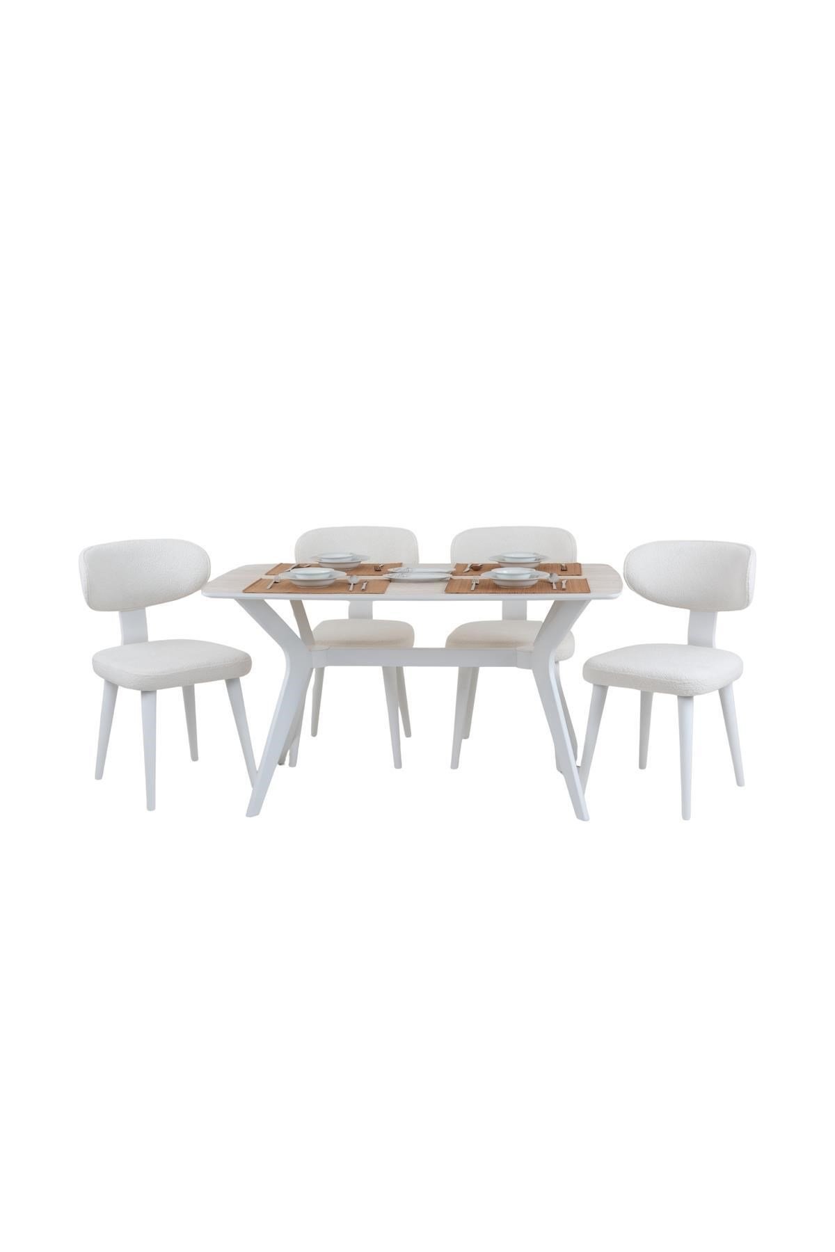 80x120 Mutfak Masası Takımı 1 Masa + 4 Ahşap Sandalye Salon Masası Viktoria Model Trafverten-Ceviz